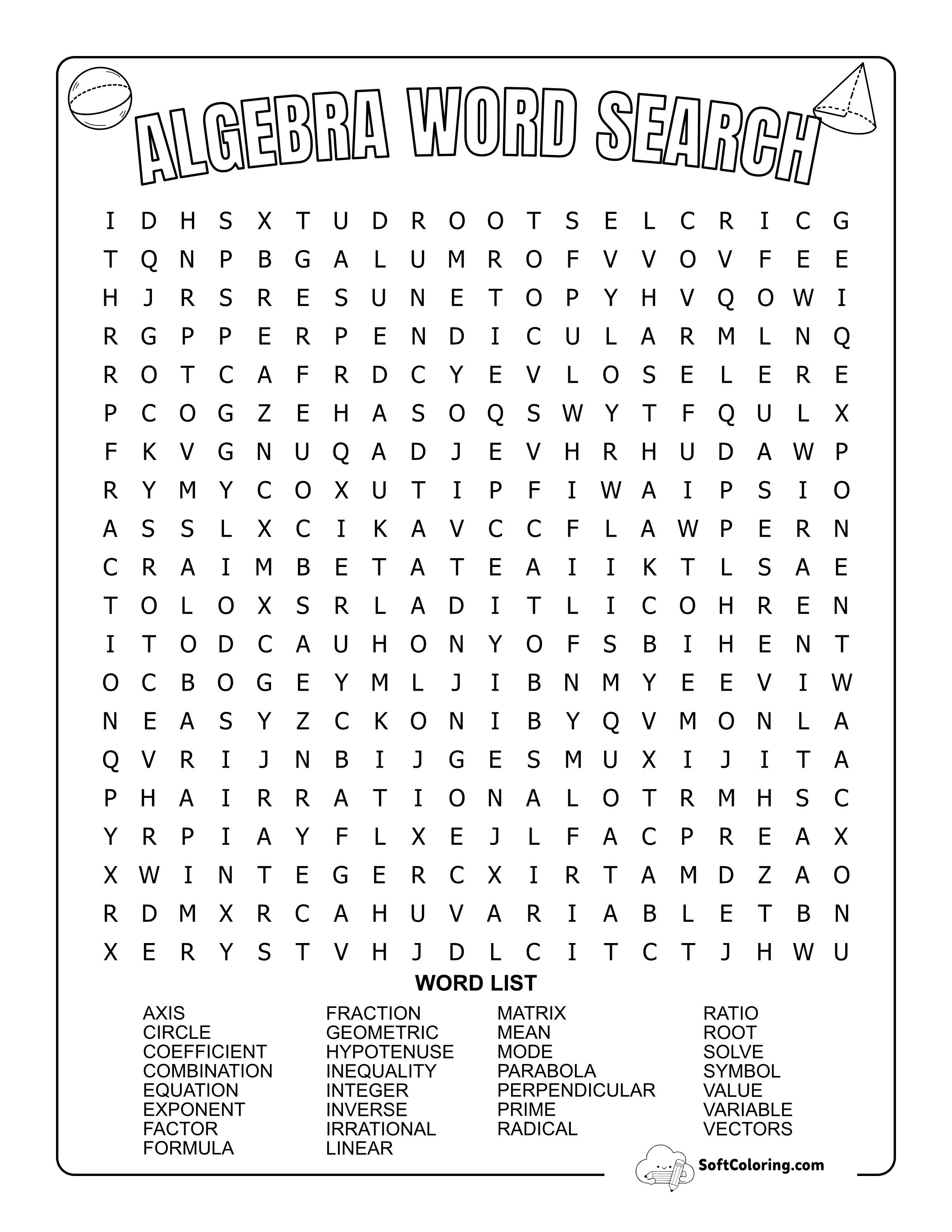 Hard Algebra Word Search
