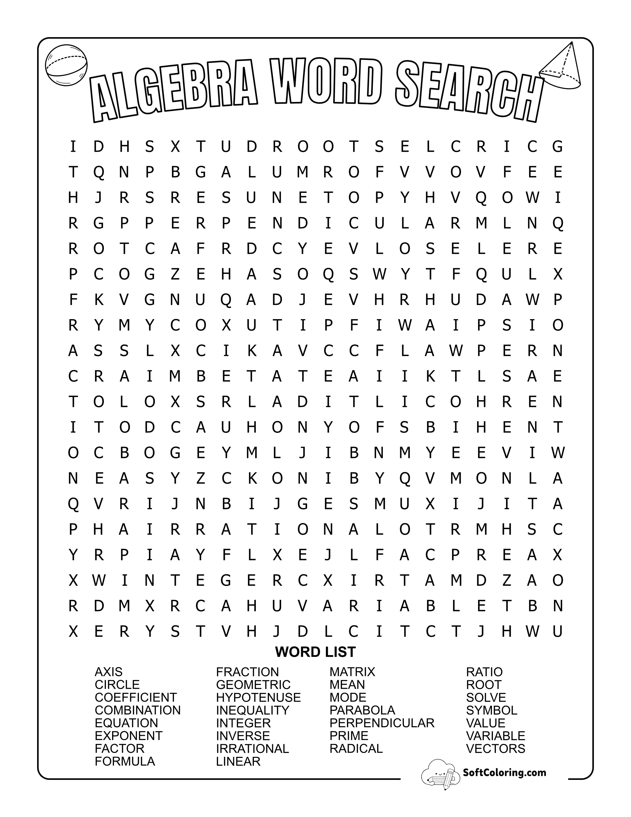 Hard Algebra Word Search