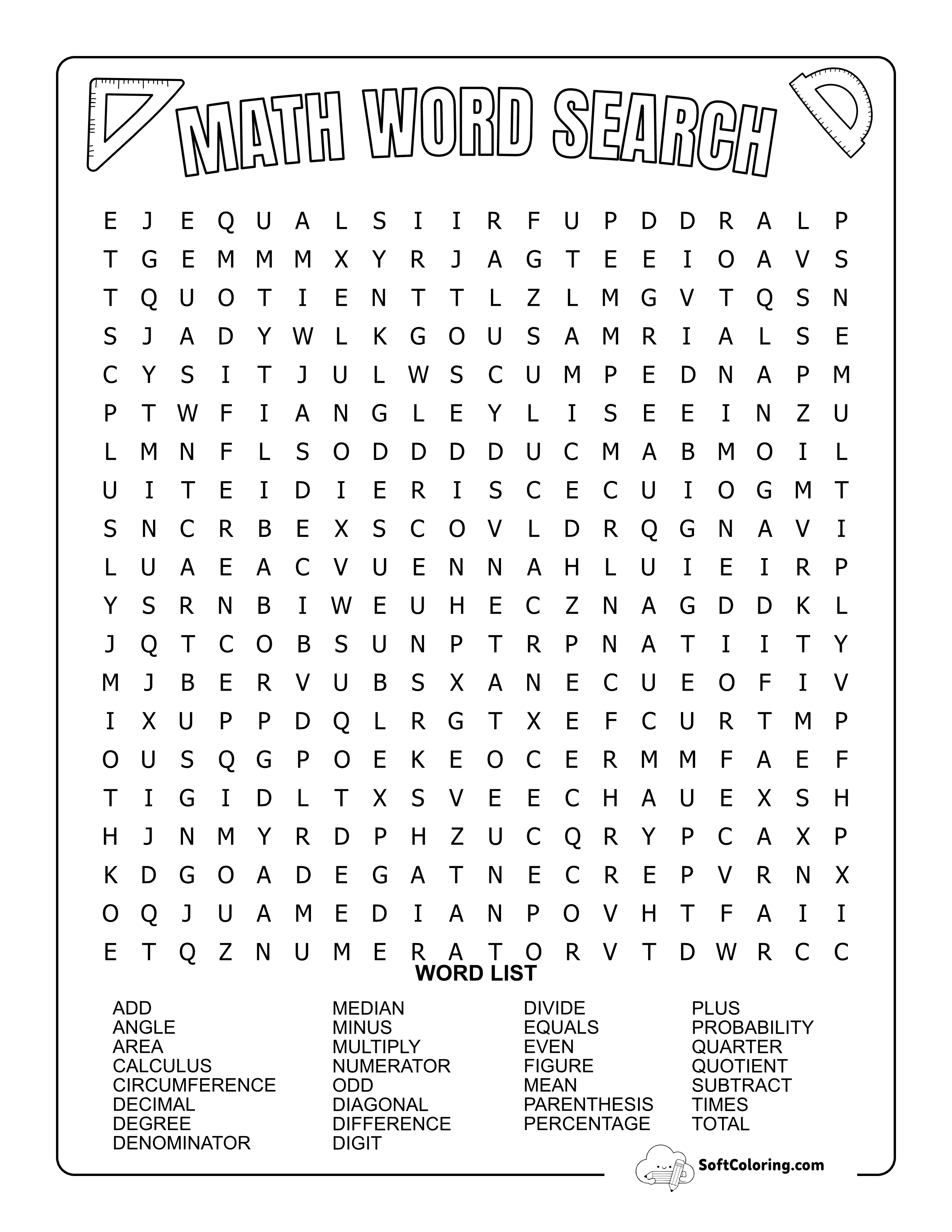 Hard Math Word Search