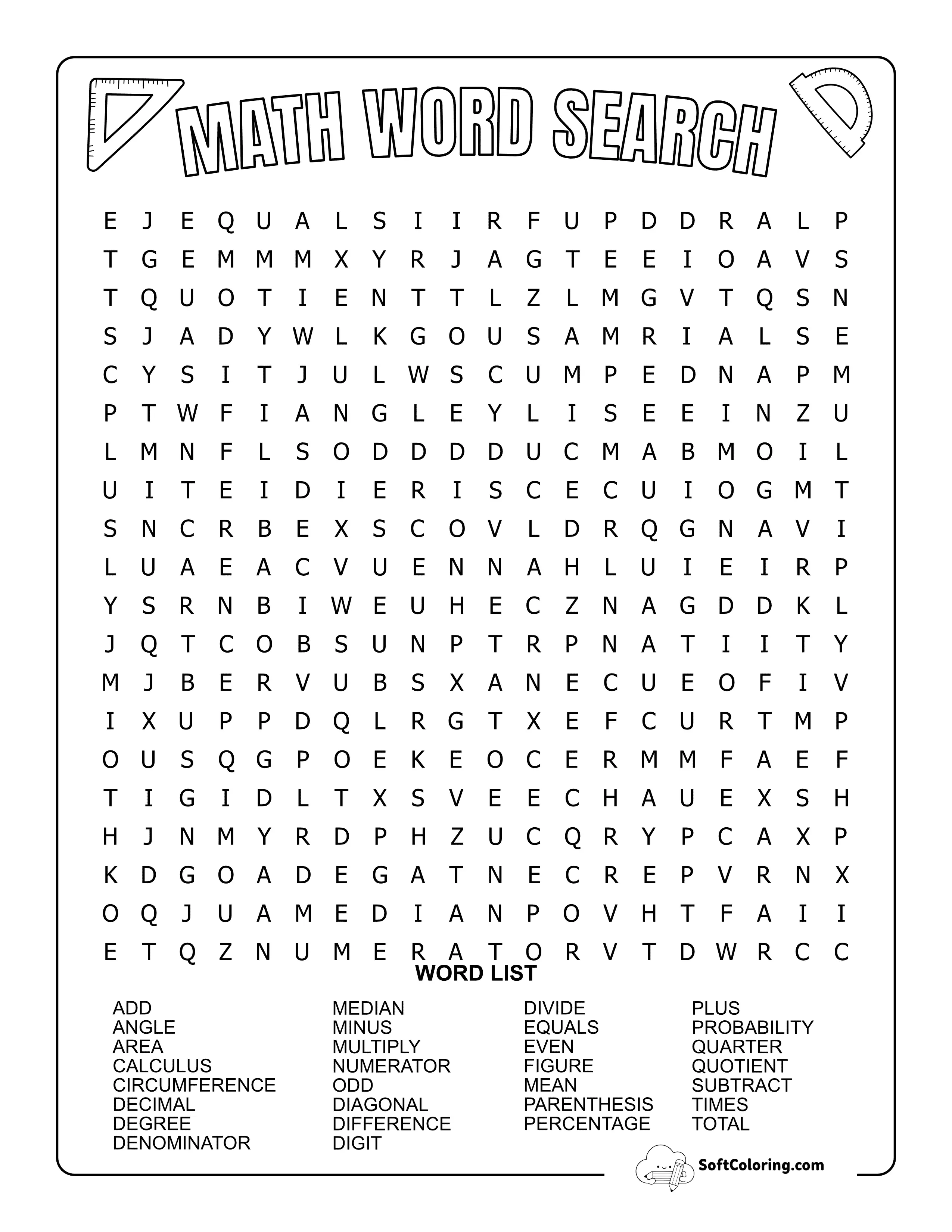 Hard Math Word Search