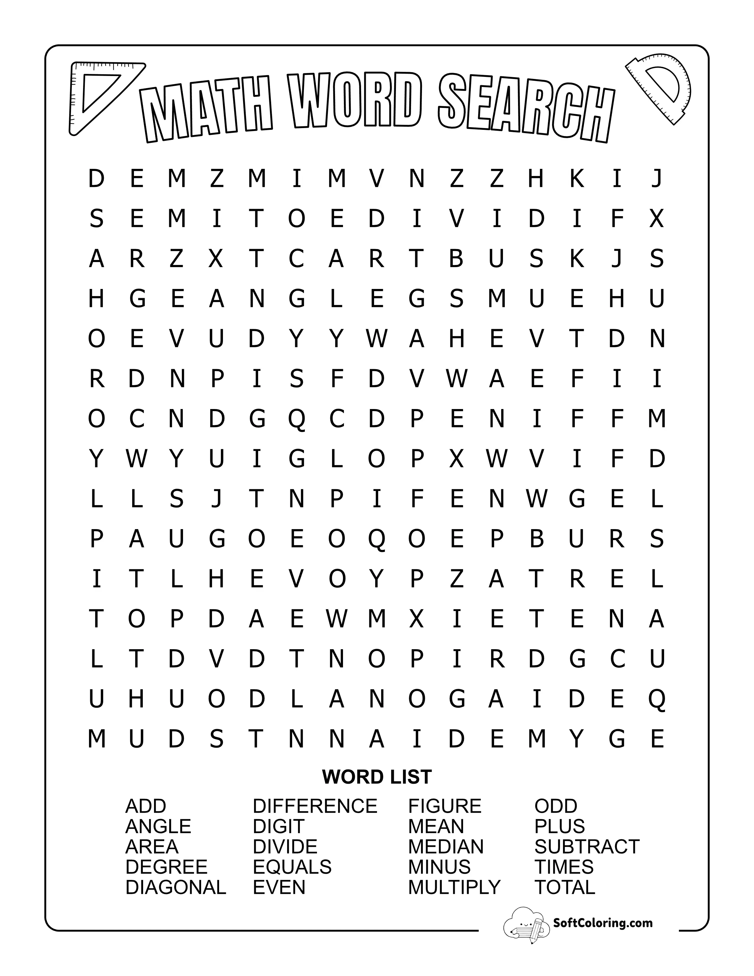 Medium Math Word Search