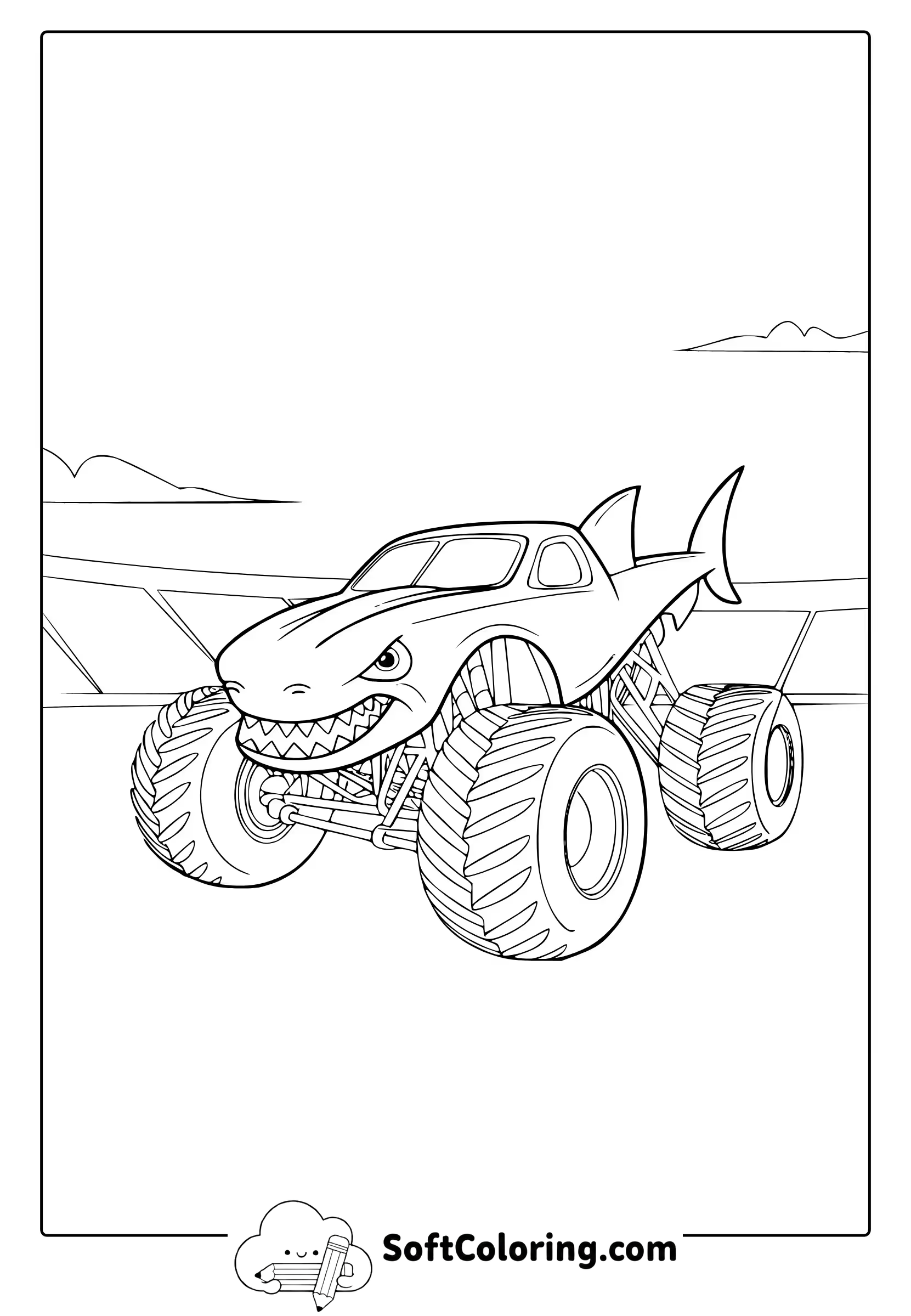 megalodon monster truck coloring page