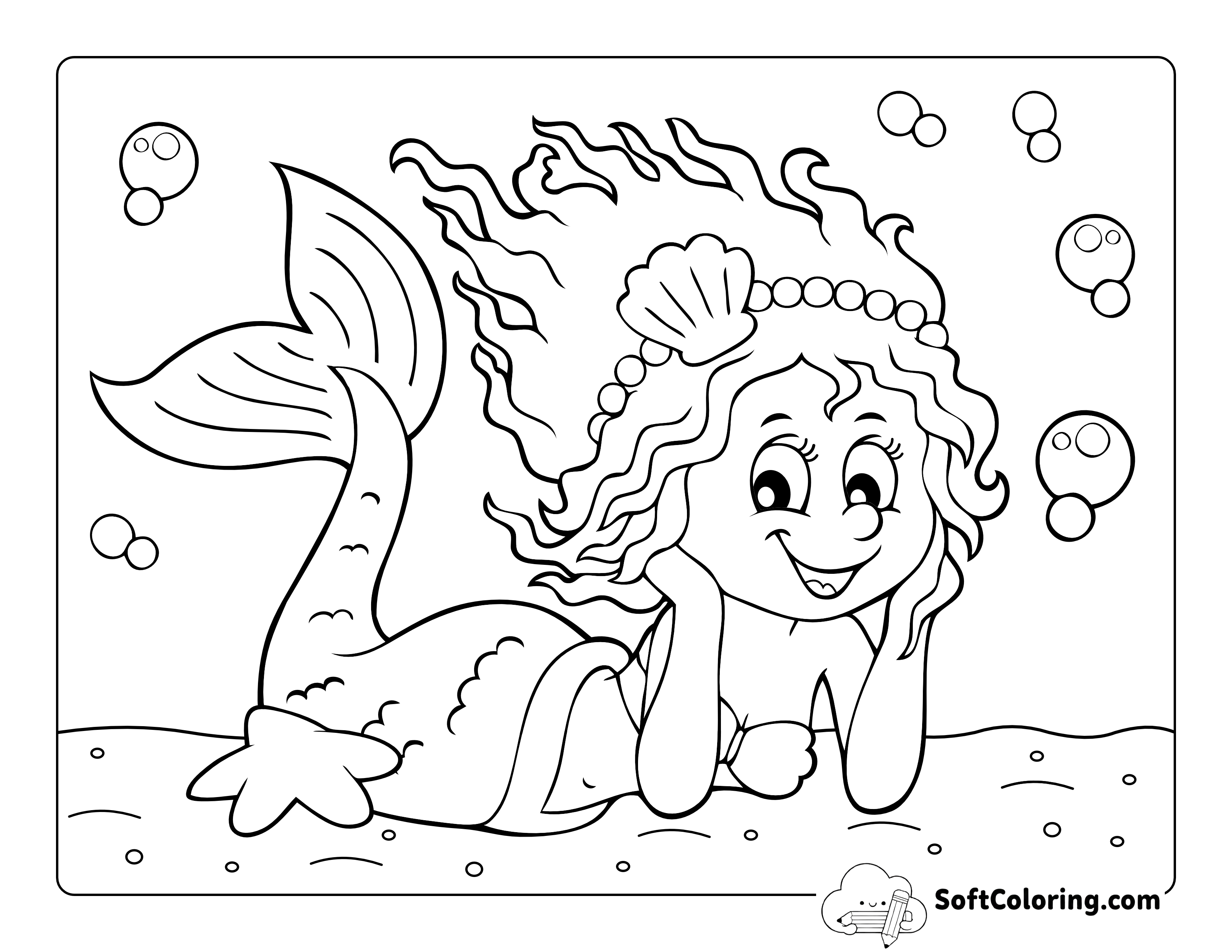 Easy Mermaid Coloring Page for Preschoolers
