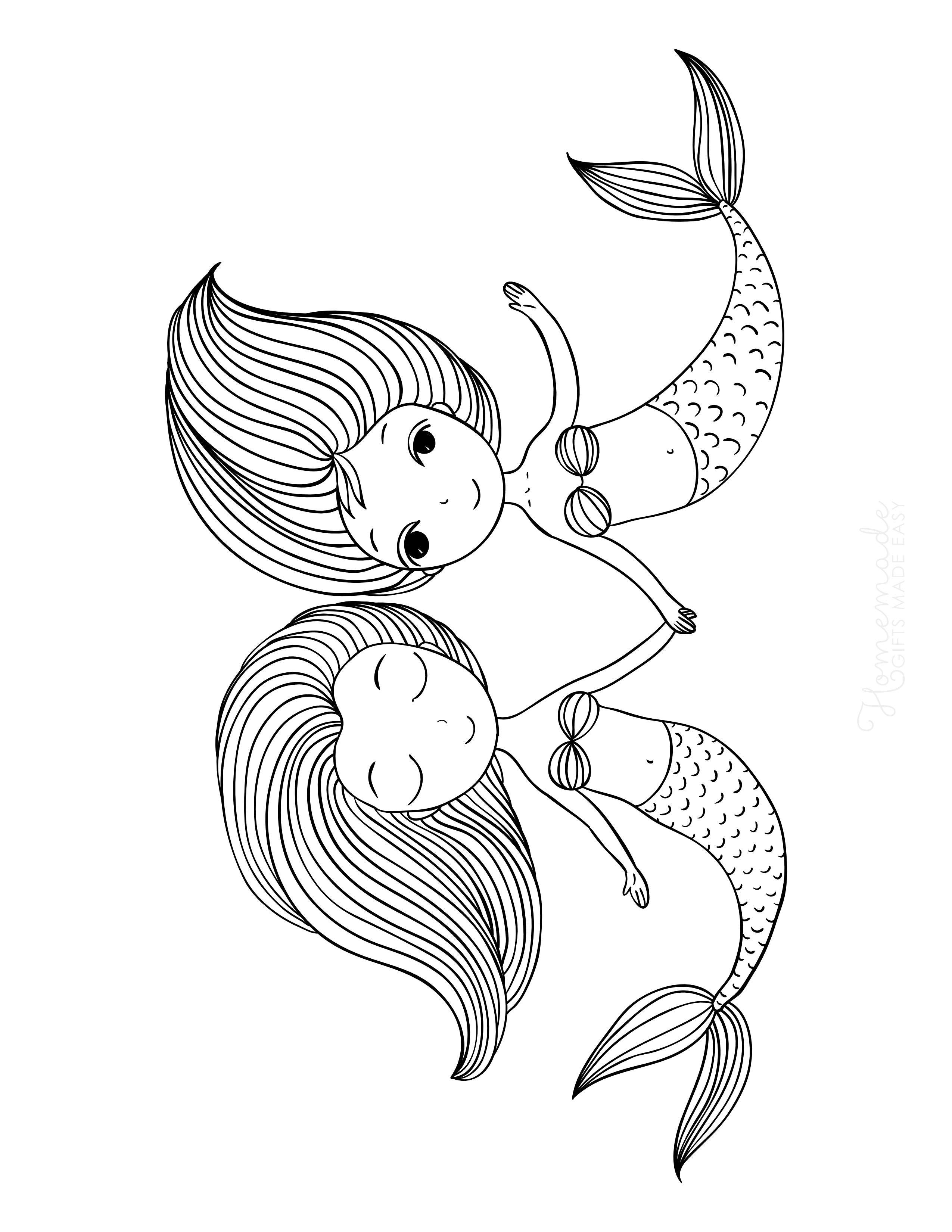 Two Mermaids Holding Hands to Color