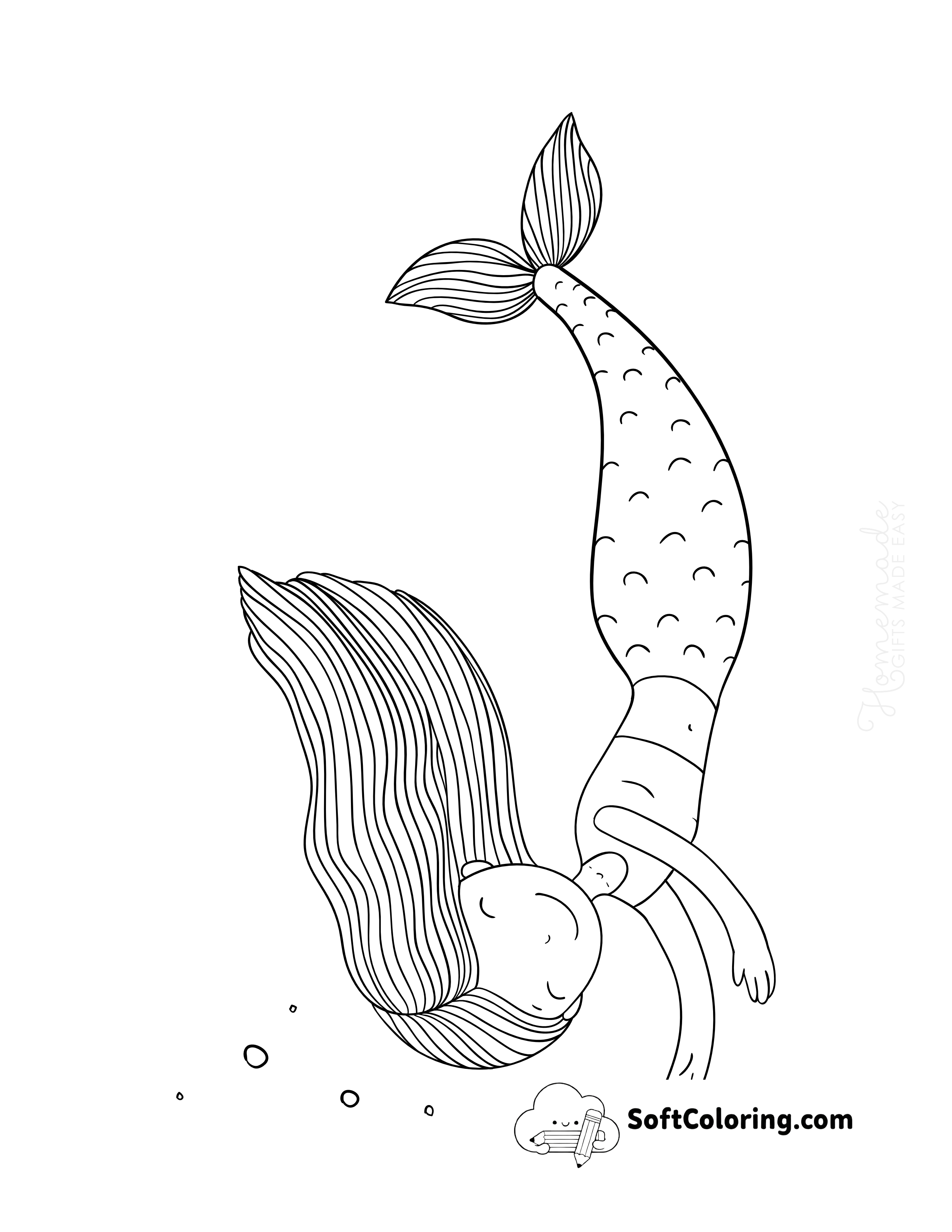 Swimming Mermaid Coloring Page for Kids