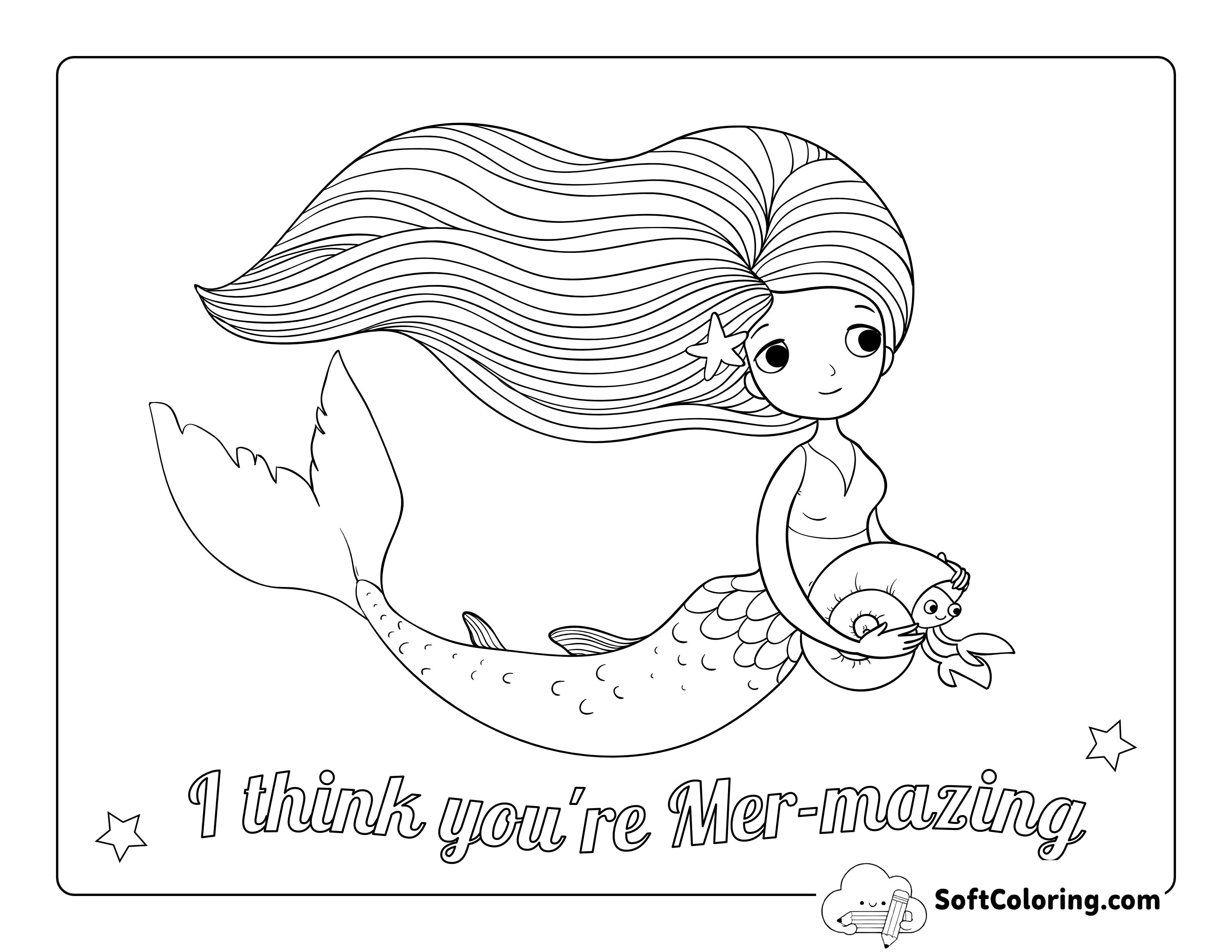 Swimming Mermaid with Crab Coloring Page