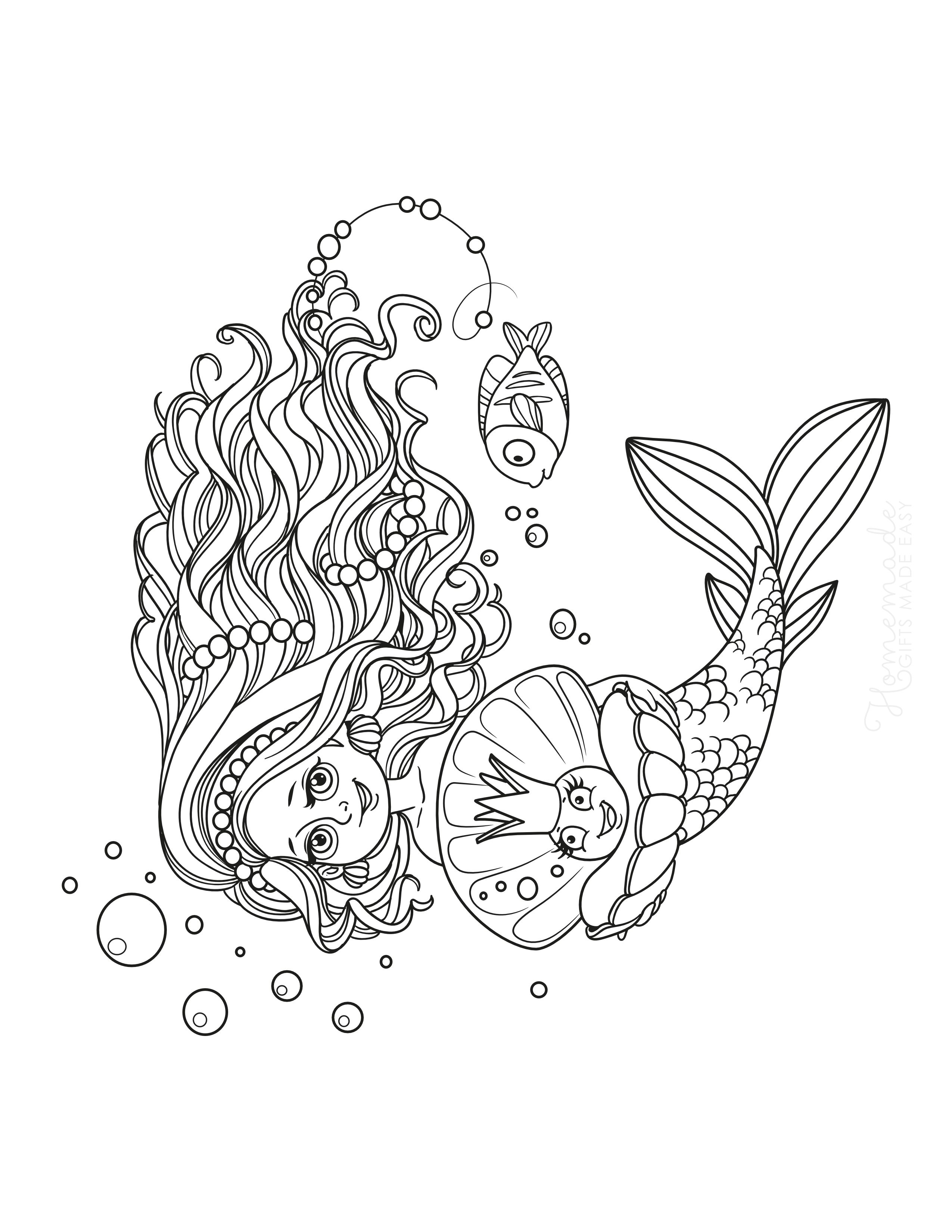 Mermaid with Pearls Coloring Sheet