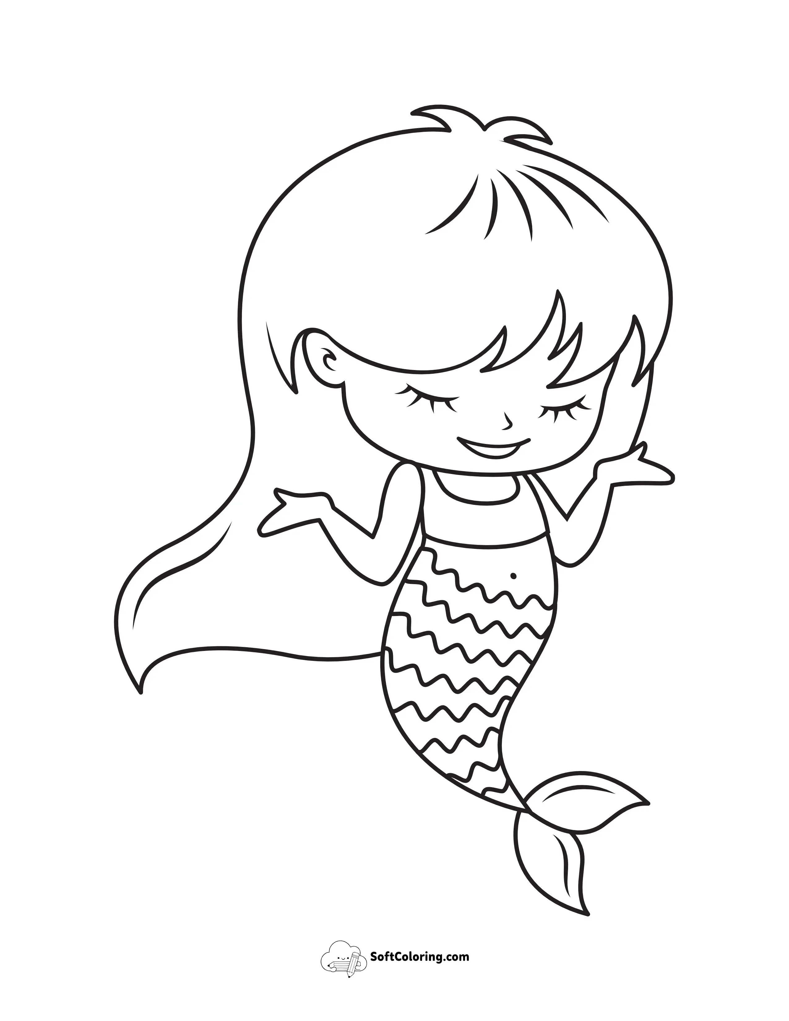 Cute Girl Mermaid Coloring Page