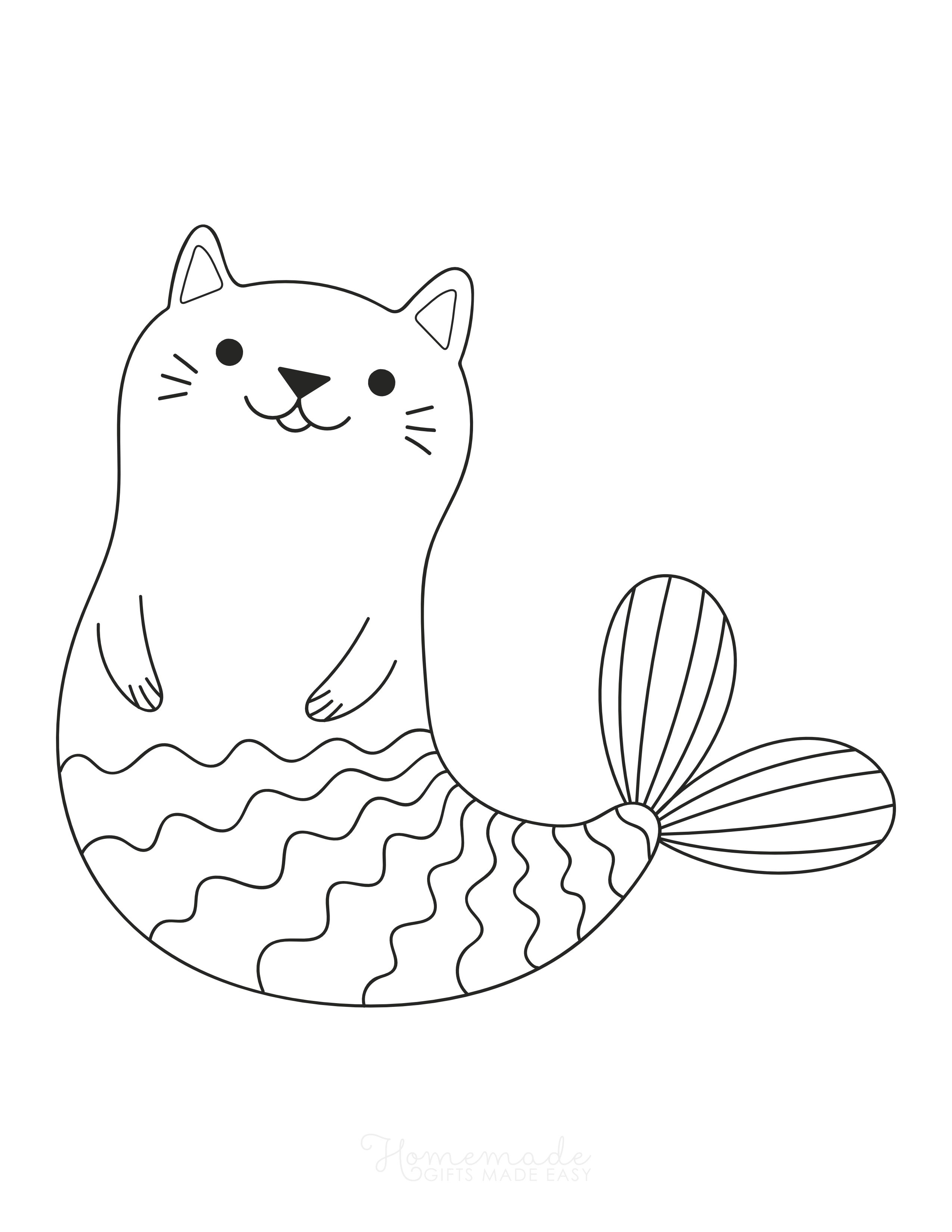 Mercat Kawaii Cat Coloring Page