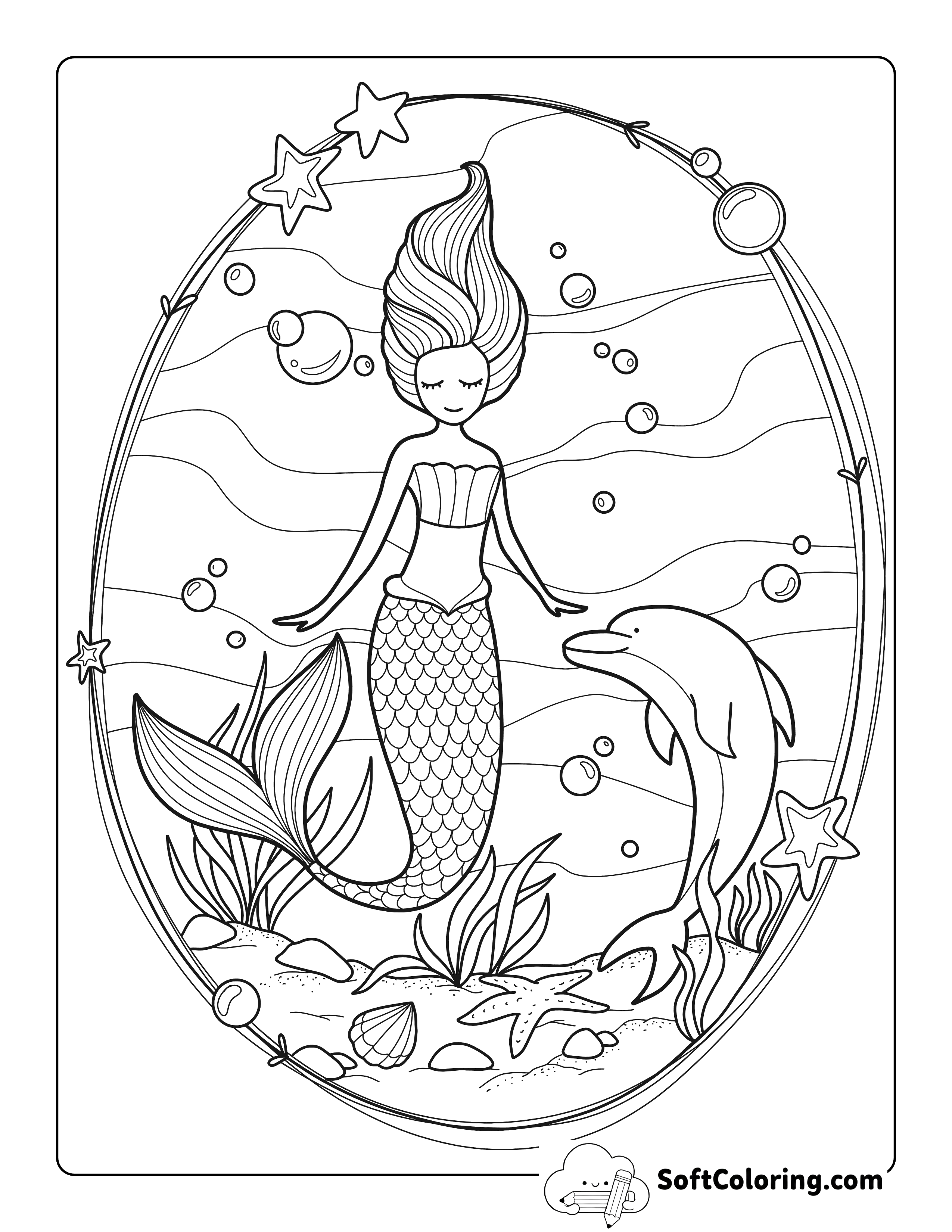 *NEW* Dolphin and Beautiful Mermaid Coloring Page