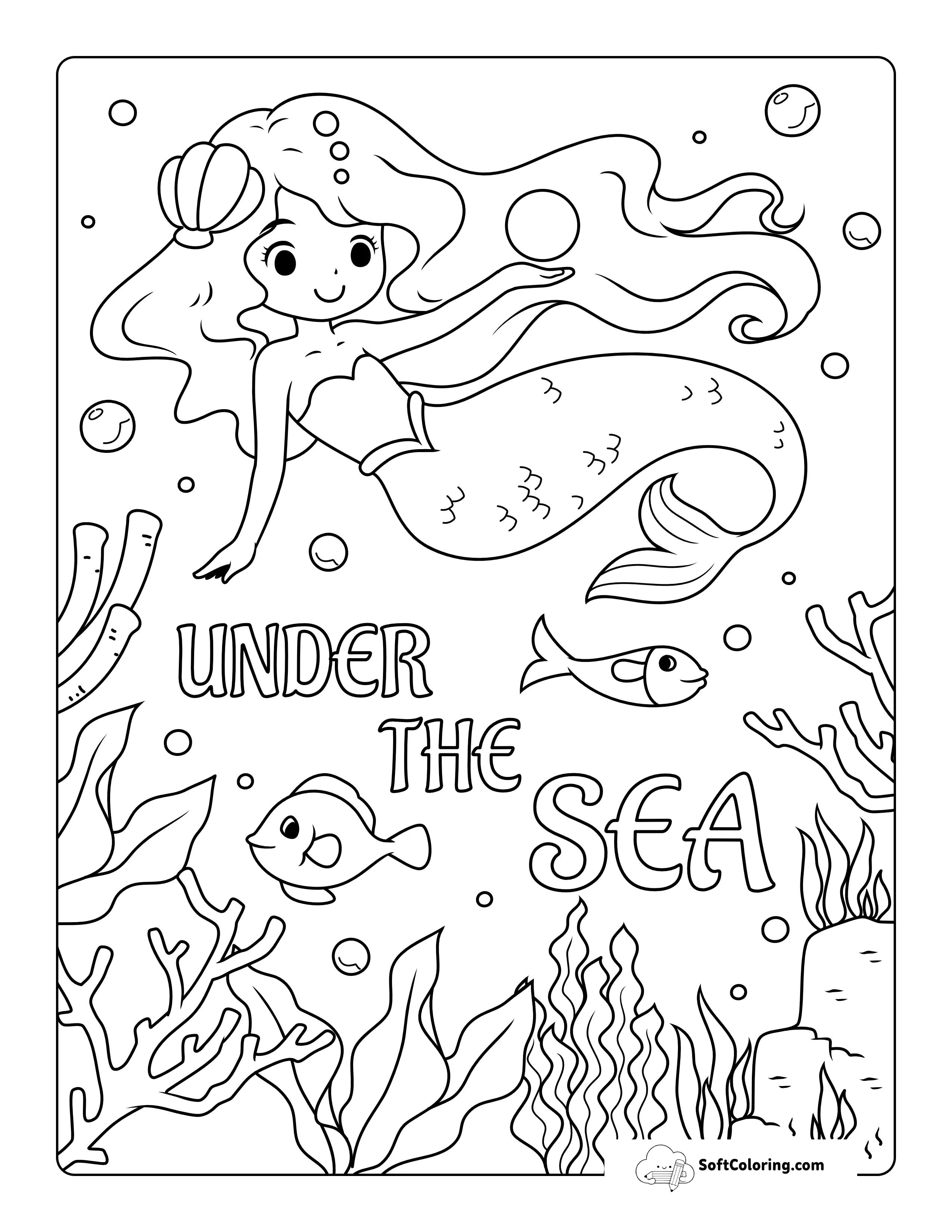 "Under The Sea" Mermaid Coloring Page