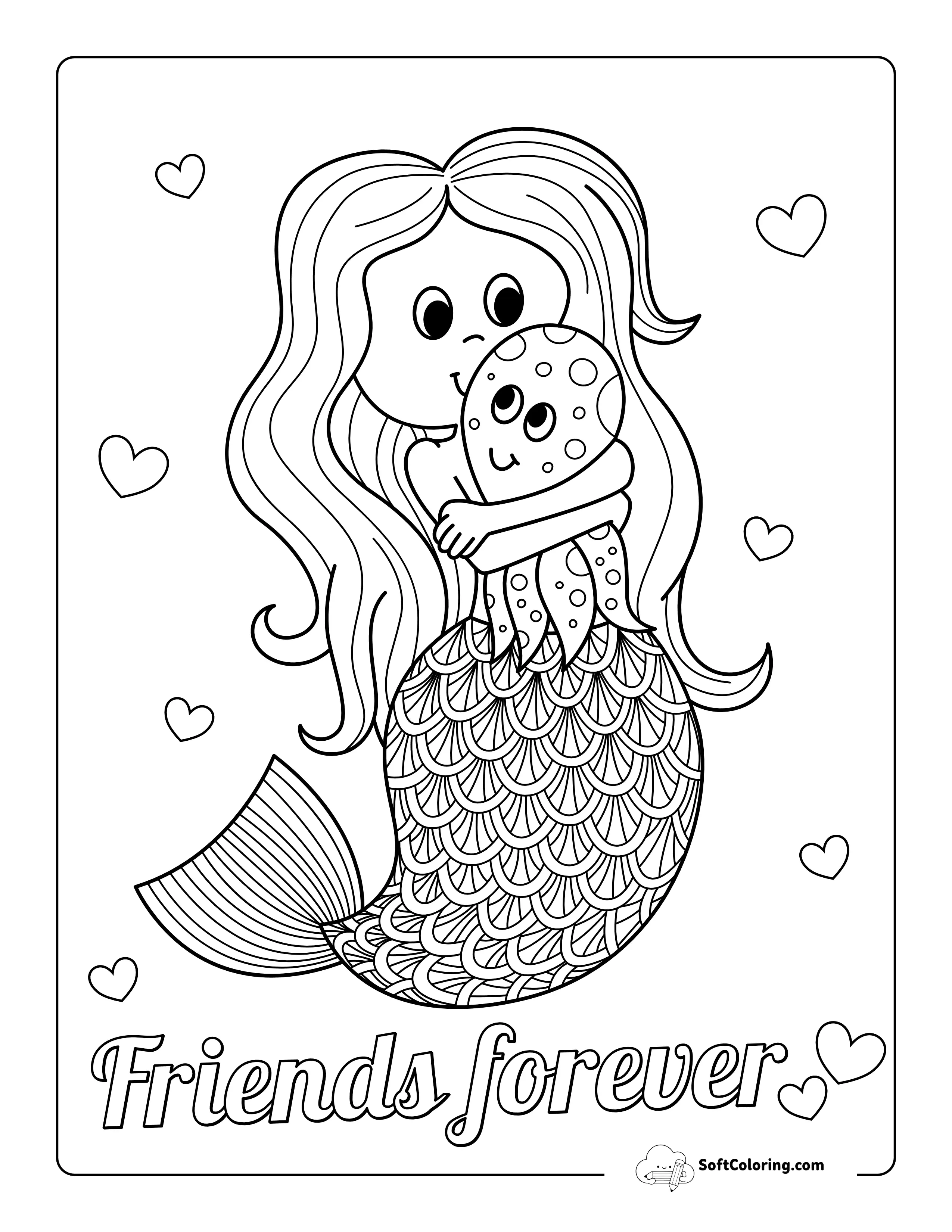 Cute Mermaid With Octopus Coloring Page