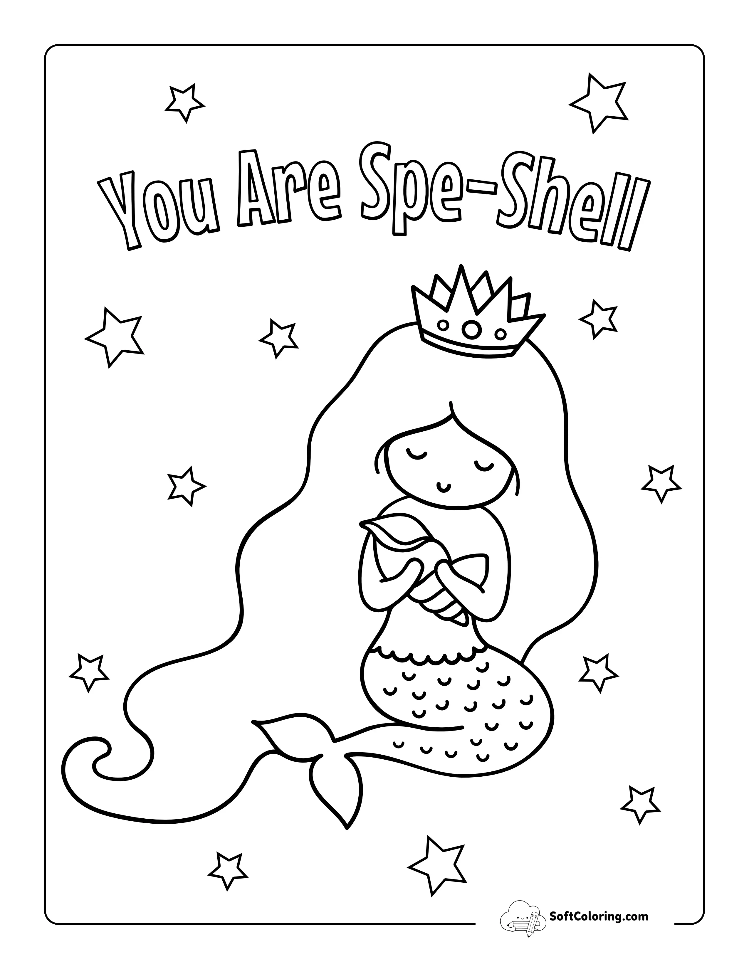 Sitting Mermaid With Conch Shell Coloring Page
