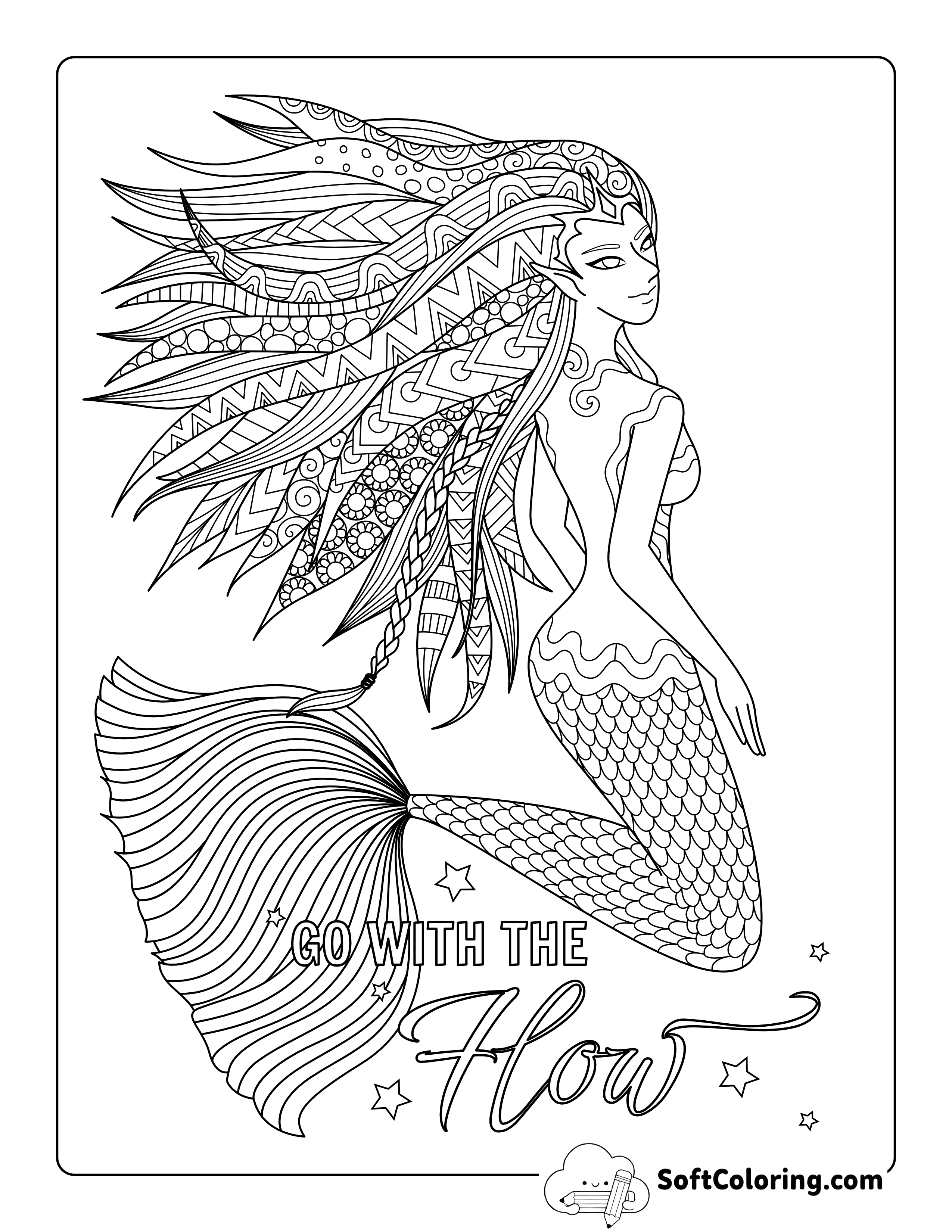 Intricate Mermaid Coloring Page for Adults