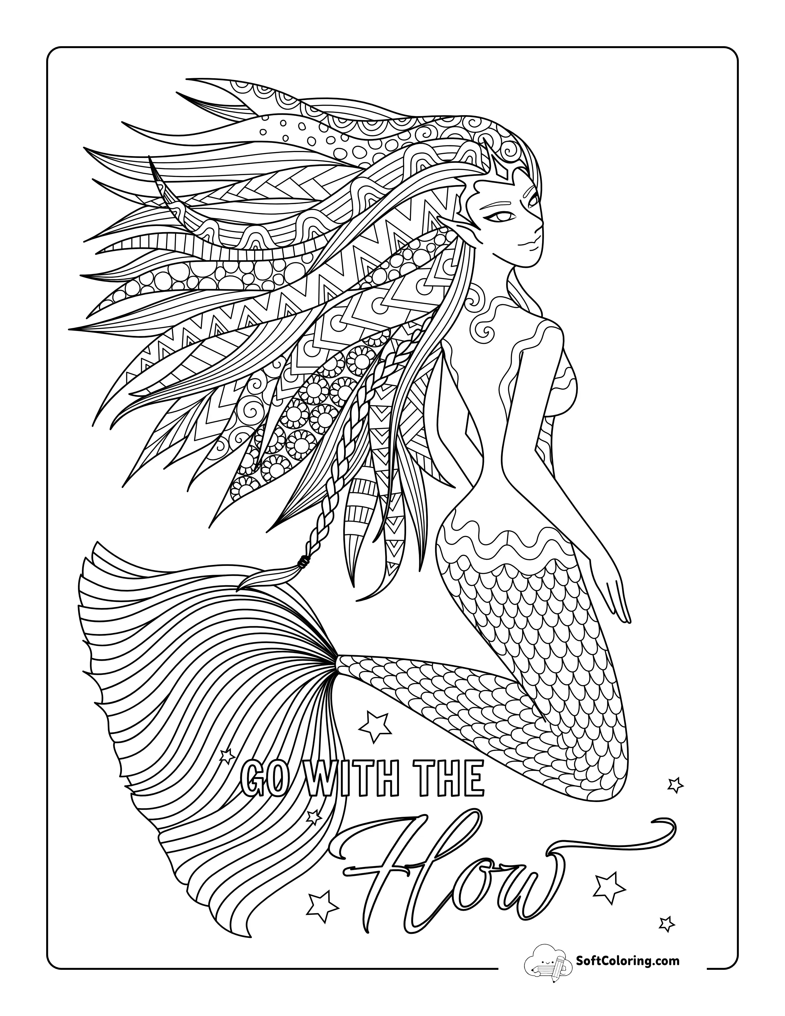 Intricate Mermaid Coloring Page For Adults