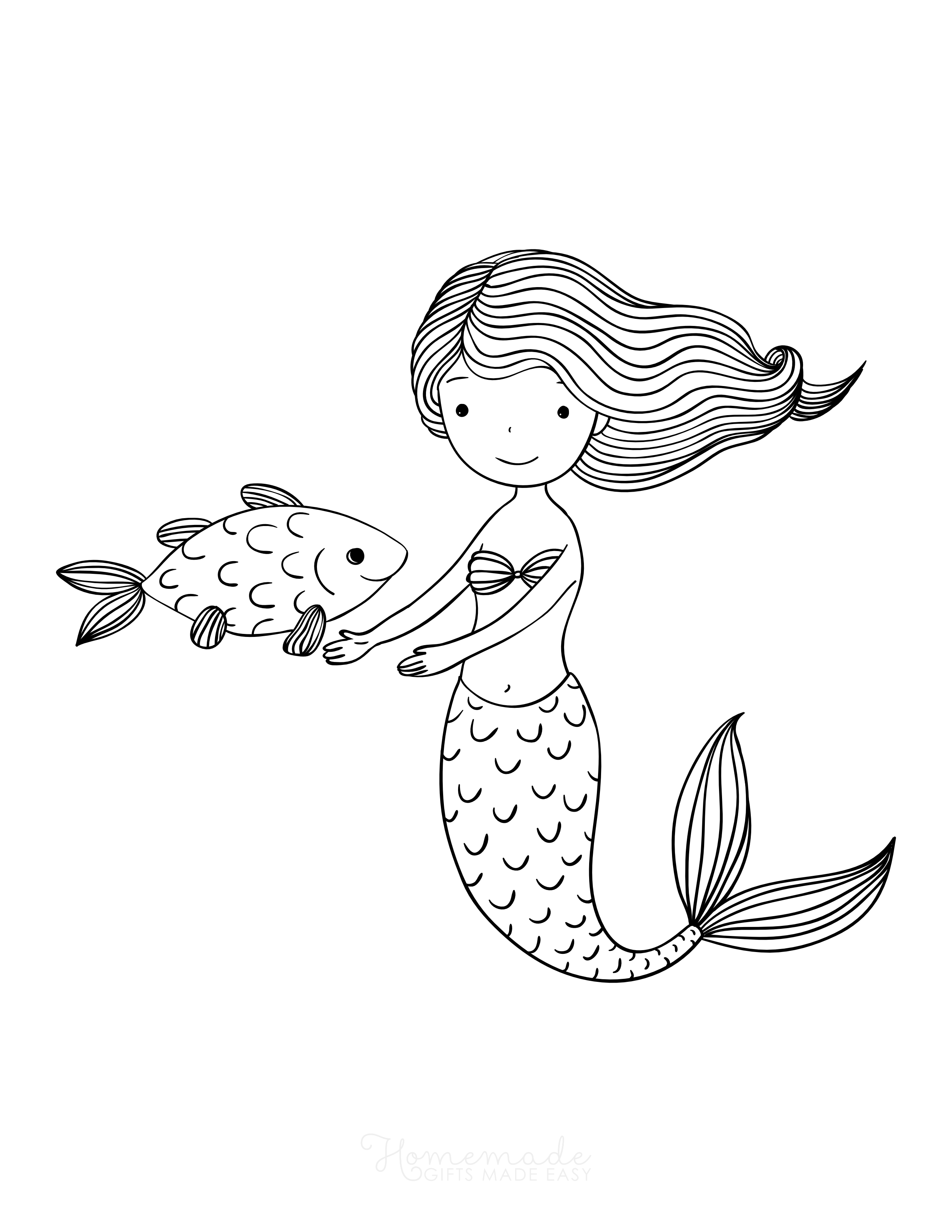 Mermaid with Fish Picture to Color