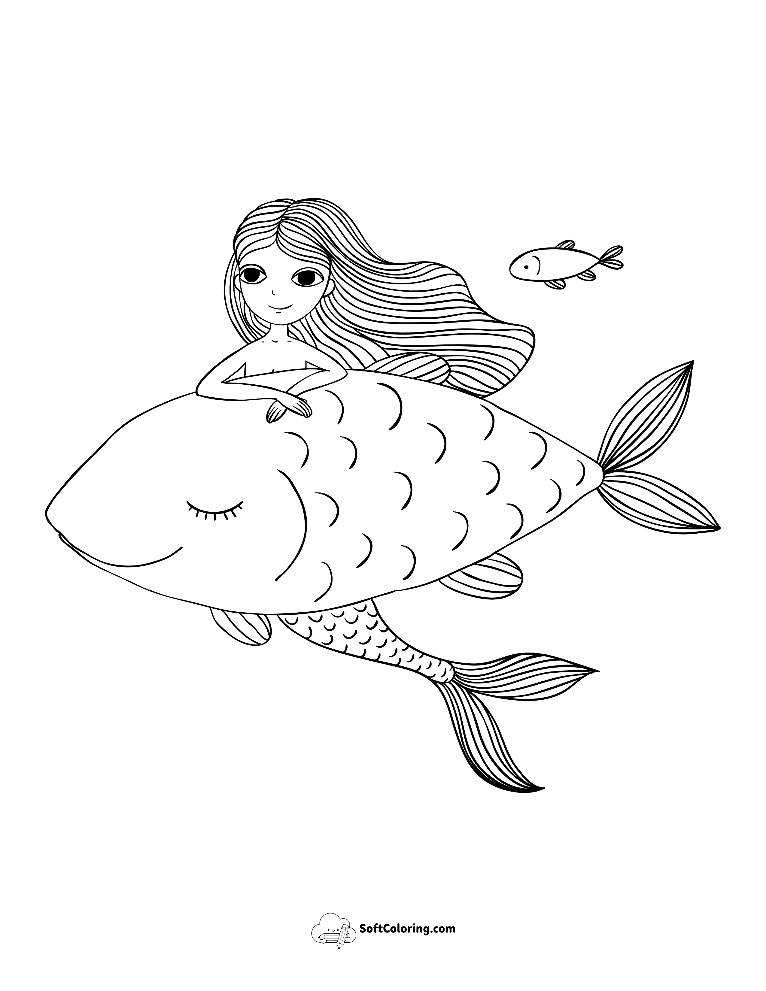 Mermaid Swimming With Big Fish