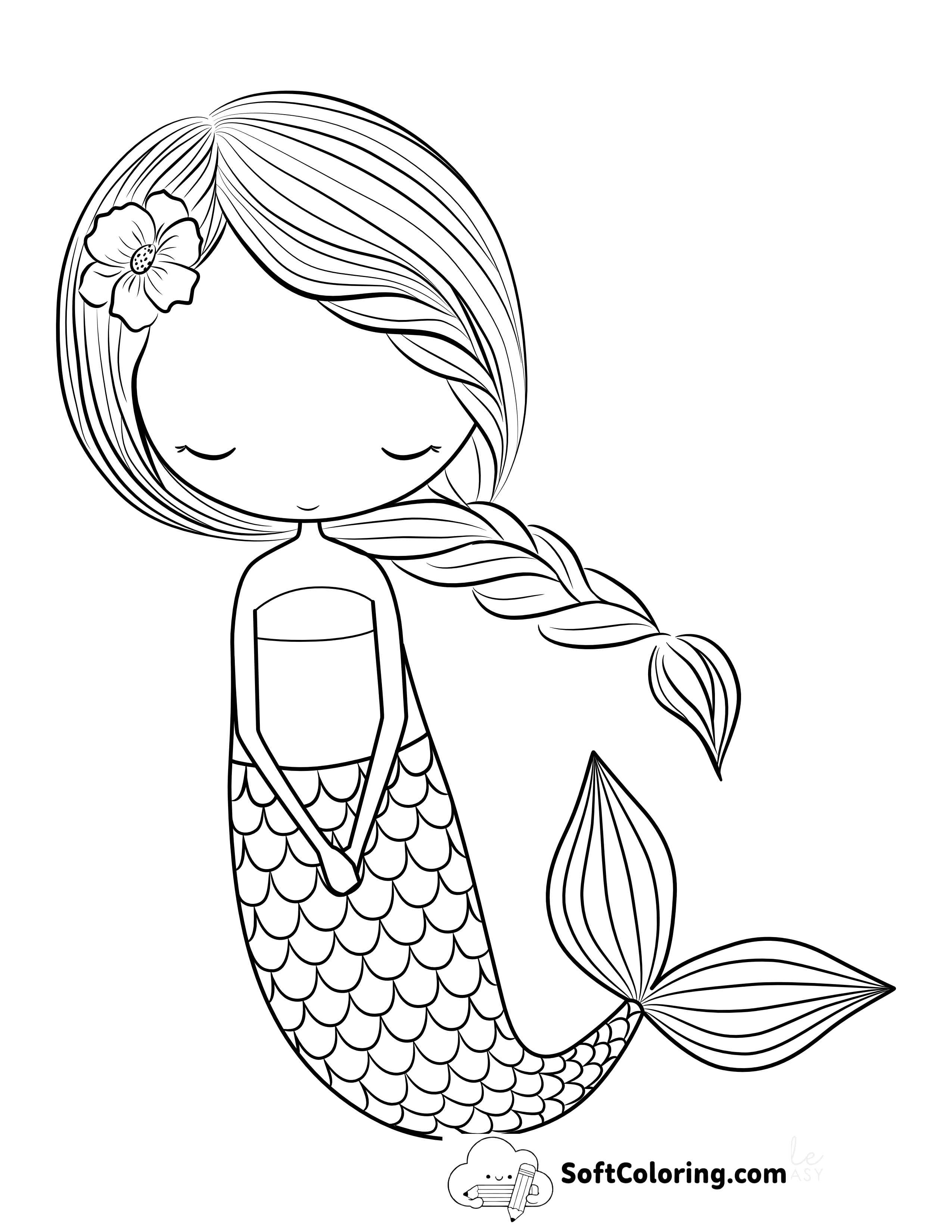 Mermaid with Plaited Hair Picture to Color