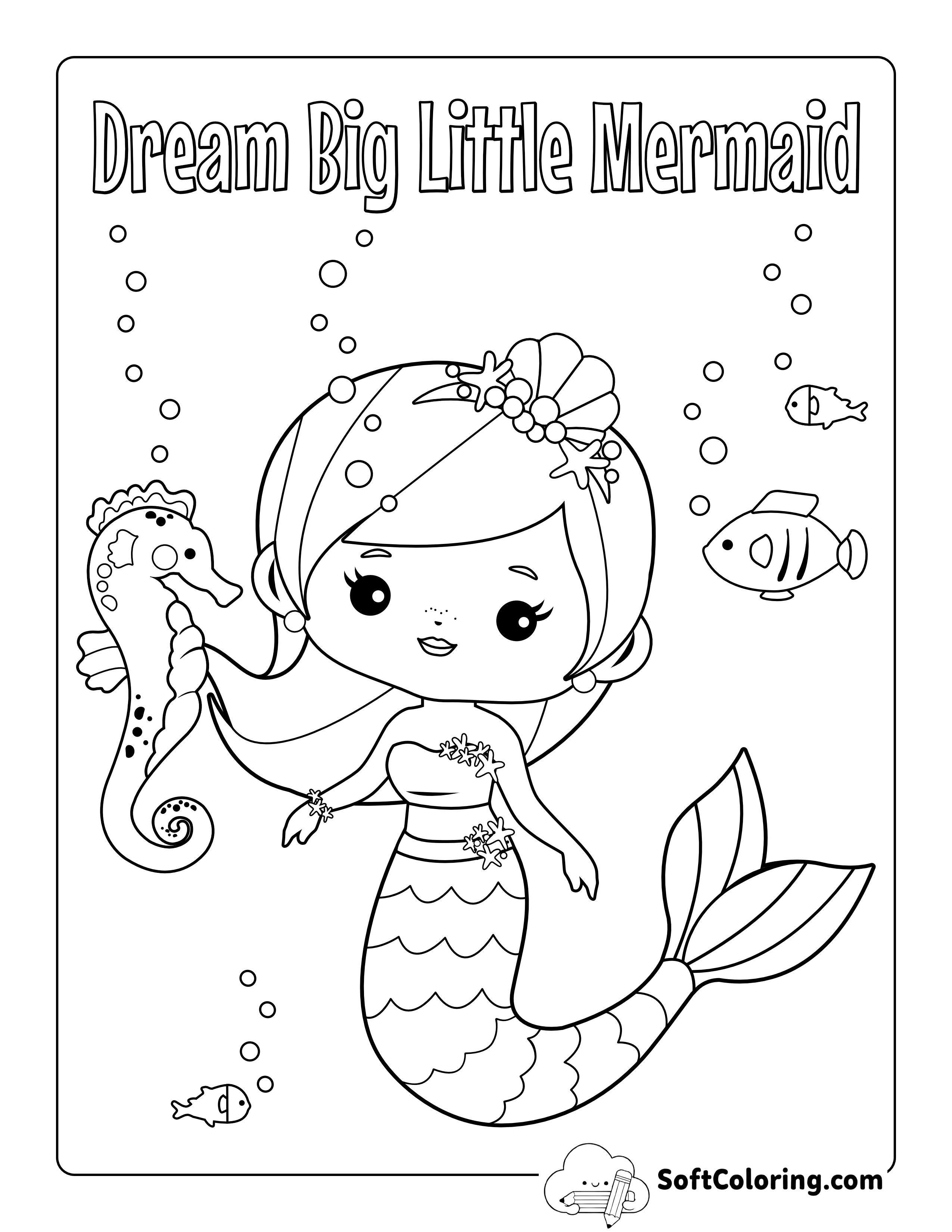 Cute Mermaid Coloring Page for Preschoolers