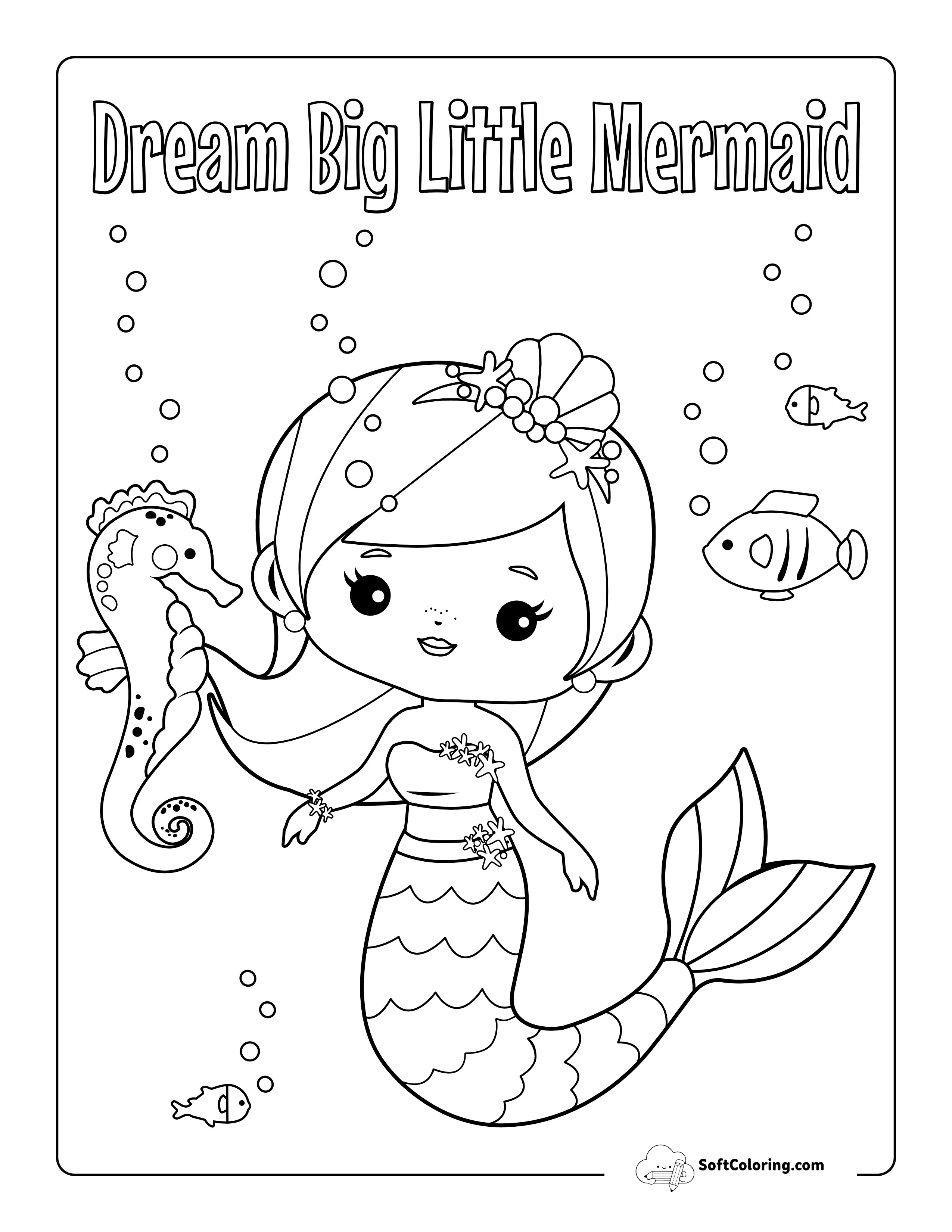 Cute Mermaid Coloring Page For Preschoolers