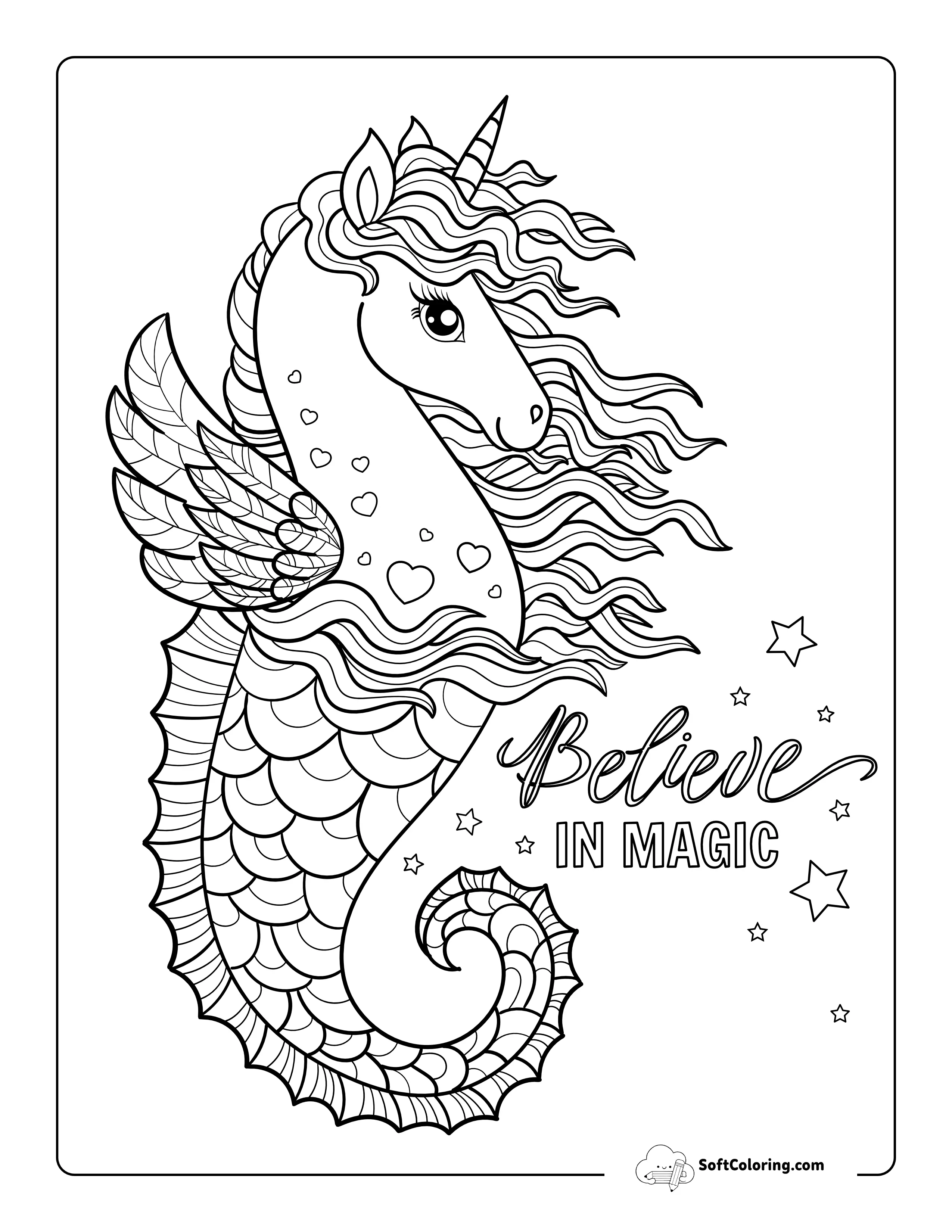 Mermaid Seahorse With Starfish Coloring Page