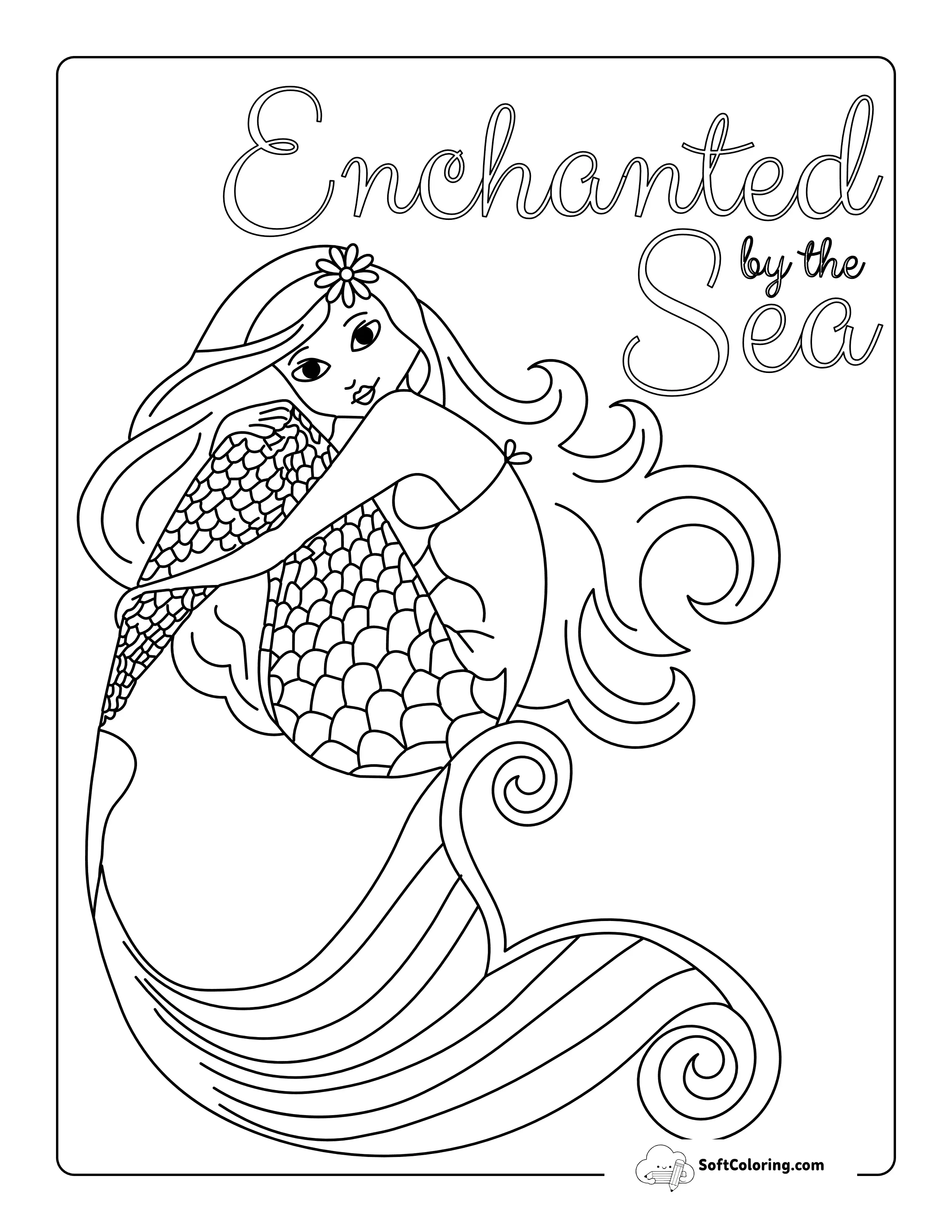 *New* "Enchanted By The Sea" Beautiful Mermaid Coloring Page