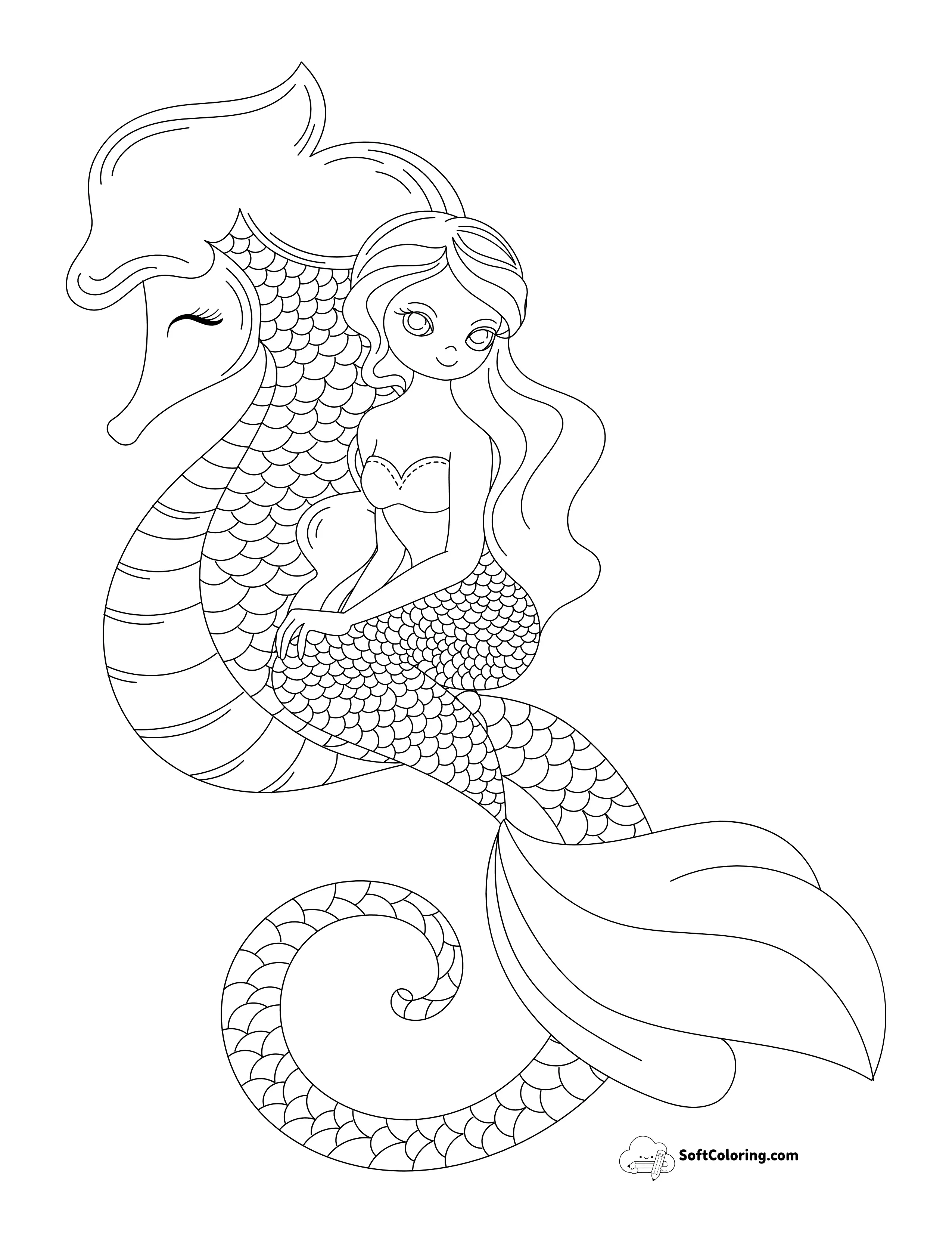 Seahorse And Mermaid Coloring Page