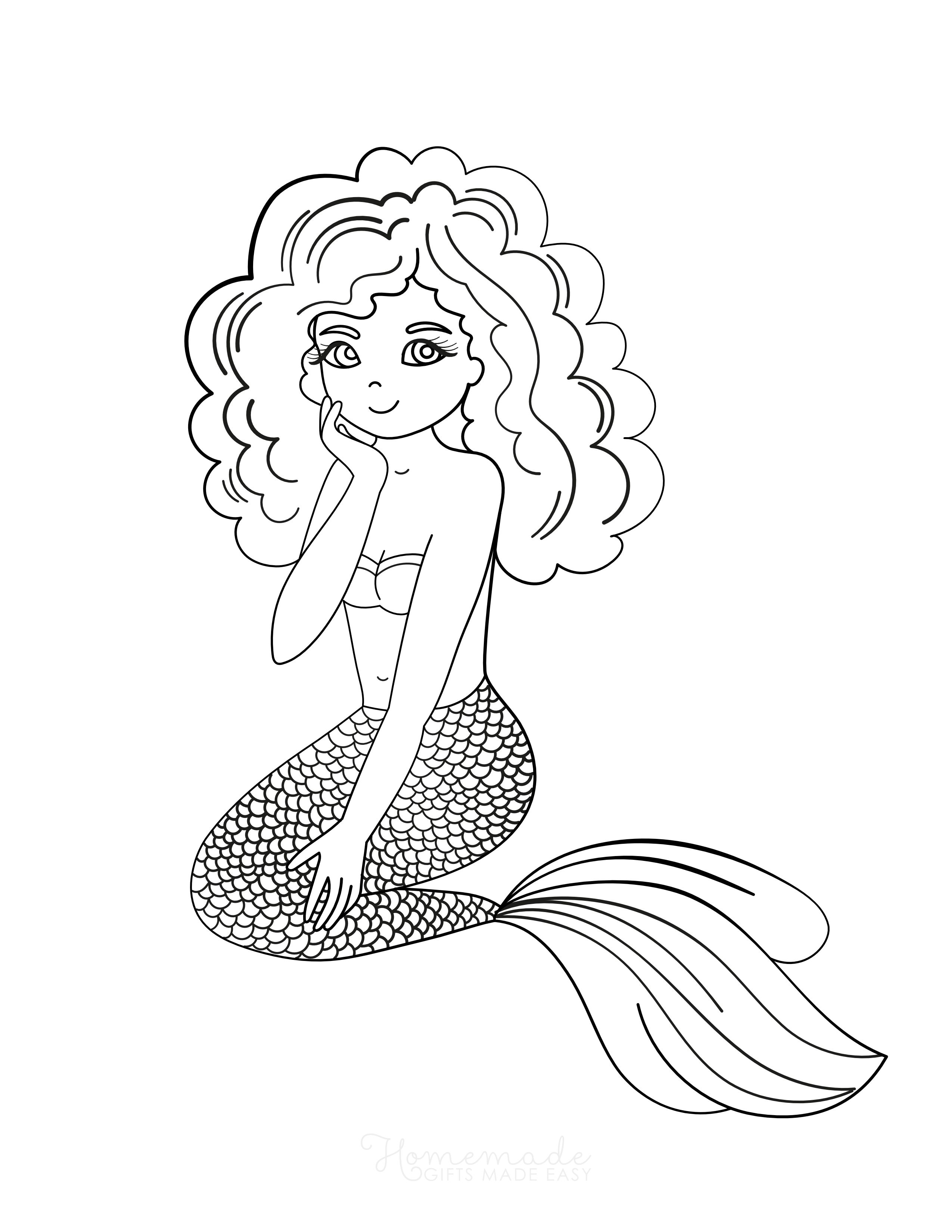 Sitting Mermaid Picture to Color
