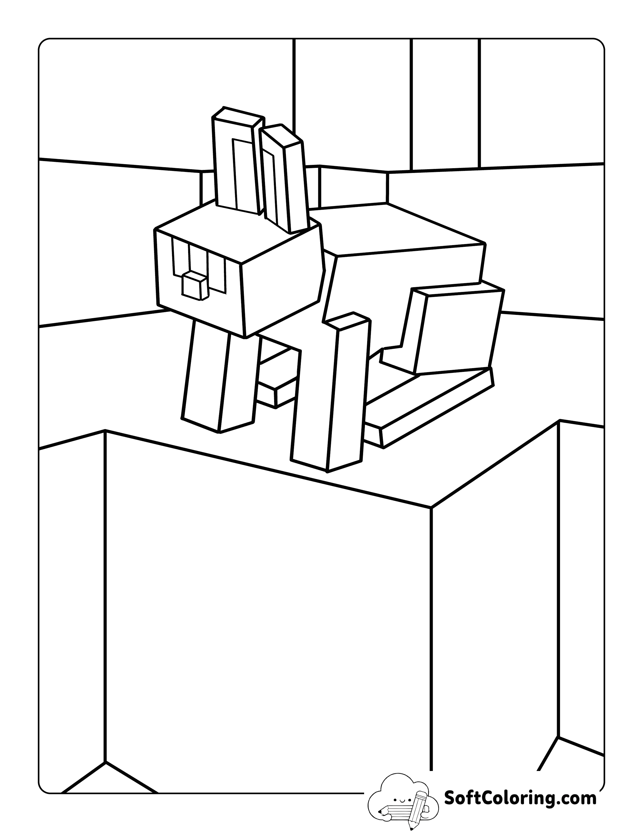 Cute Bunny Inspired by Minecraft Coloring Page