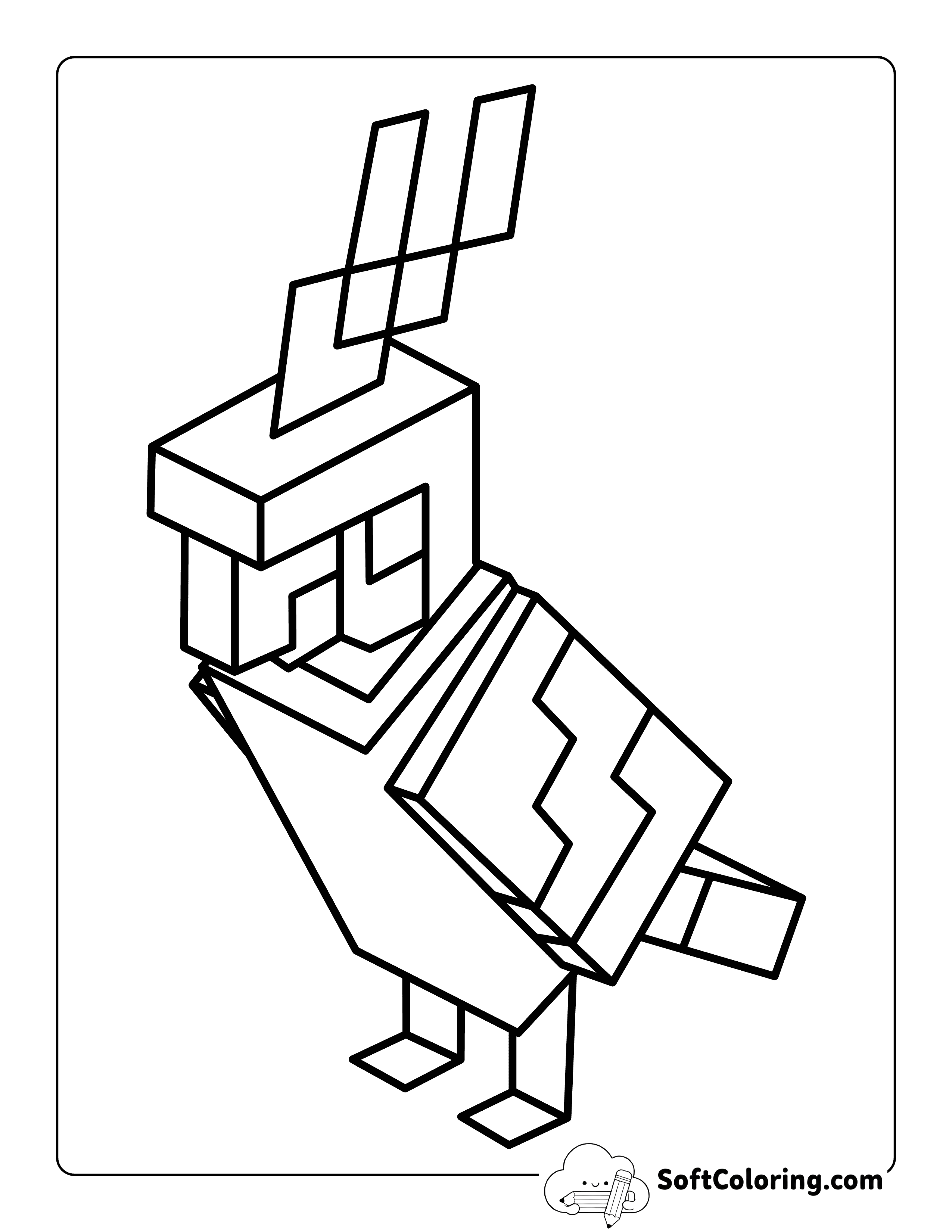 Easy Parrot Inspired by Minecraft Coloring Page