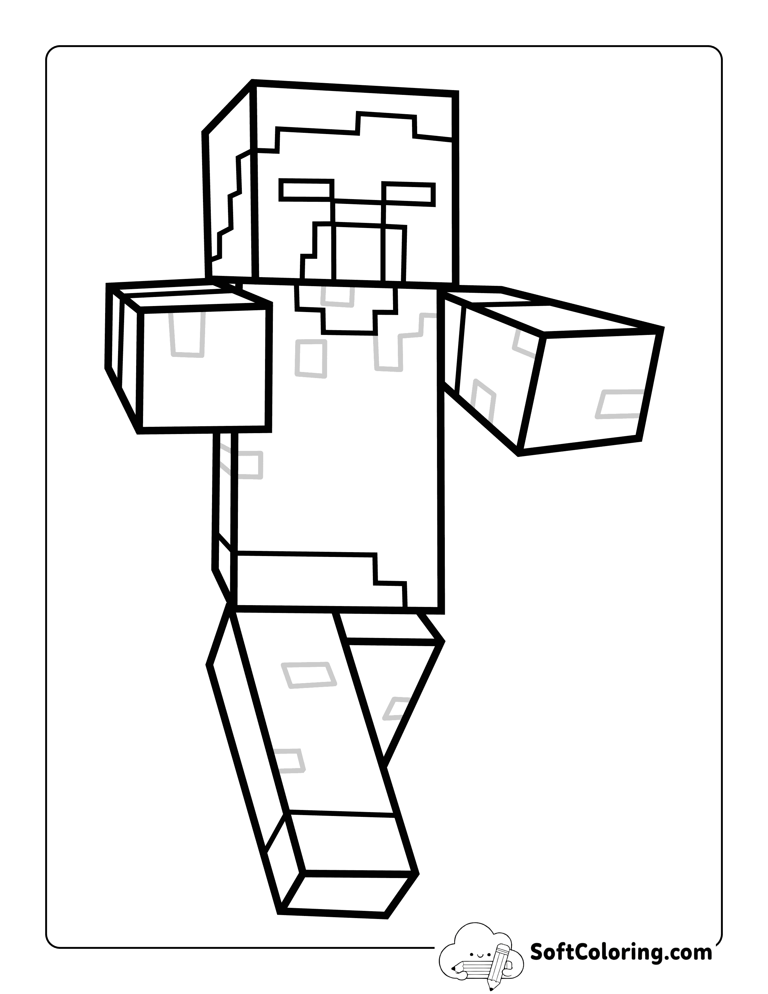 Zombie Minecraft-Inspired Coloring Sheet