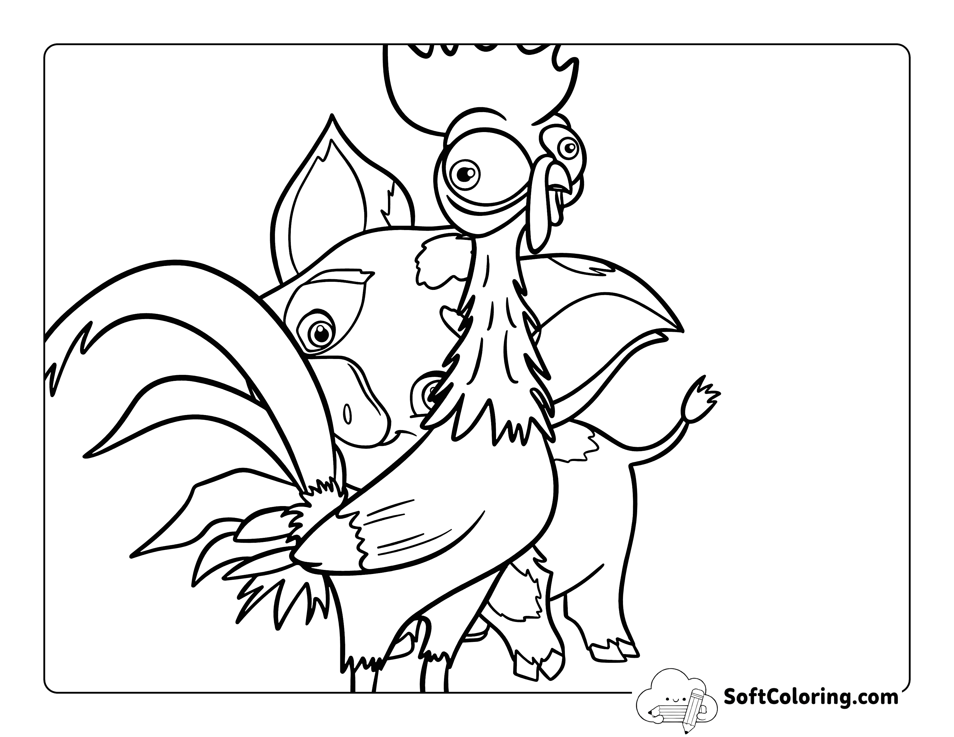 Pua and Hehe Drawing Moana-Inspired Coloring Page