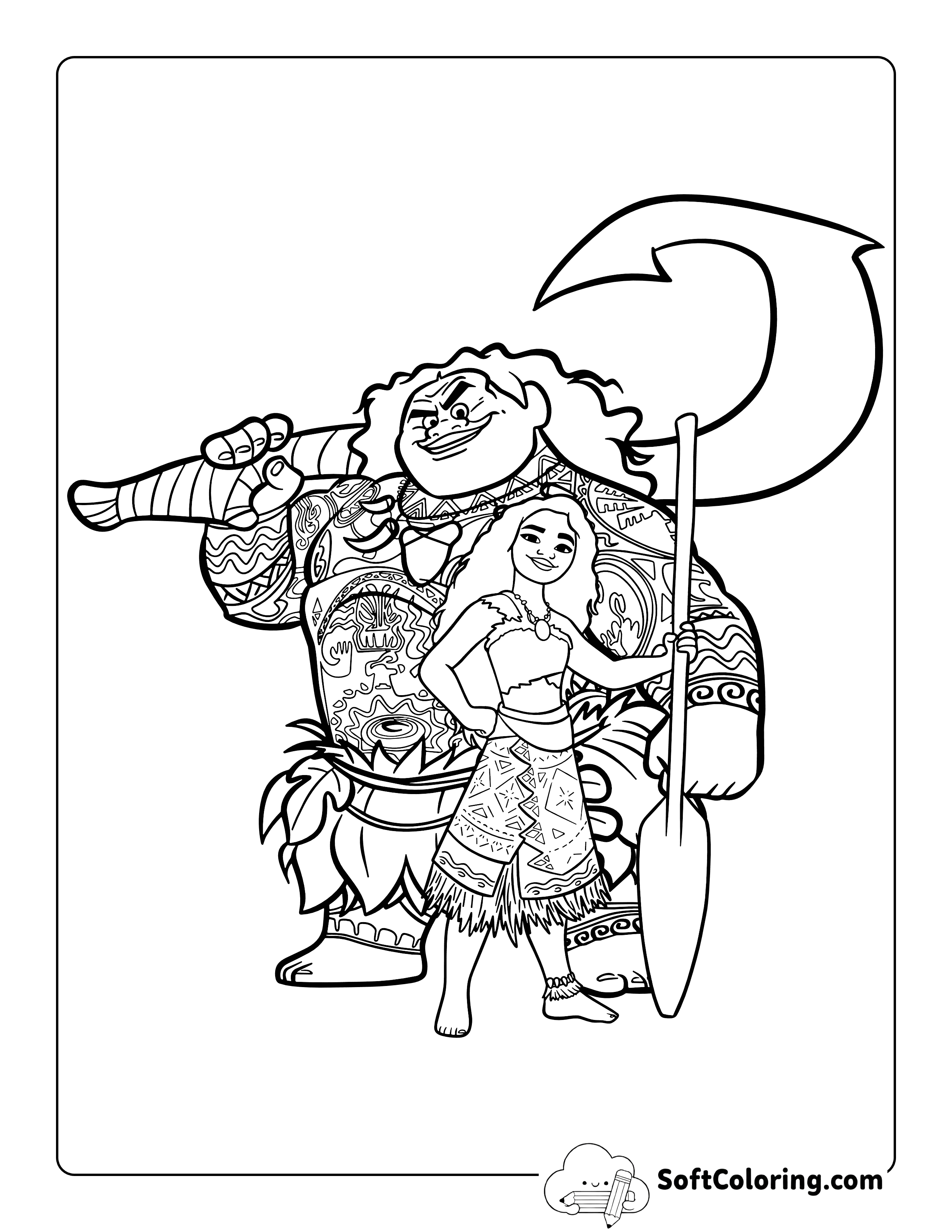 Maui and Moana-Inspired Coloring Page