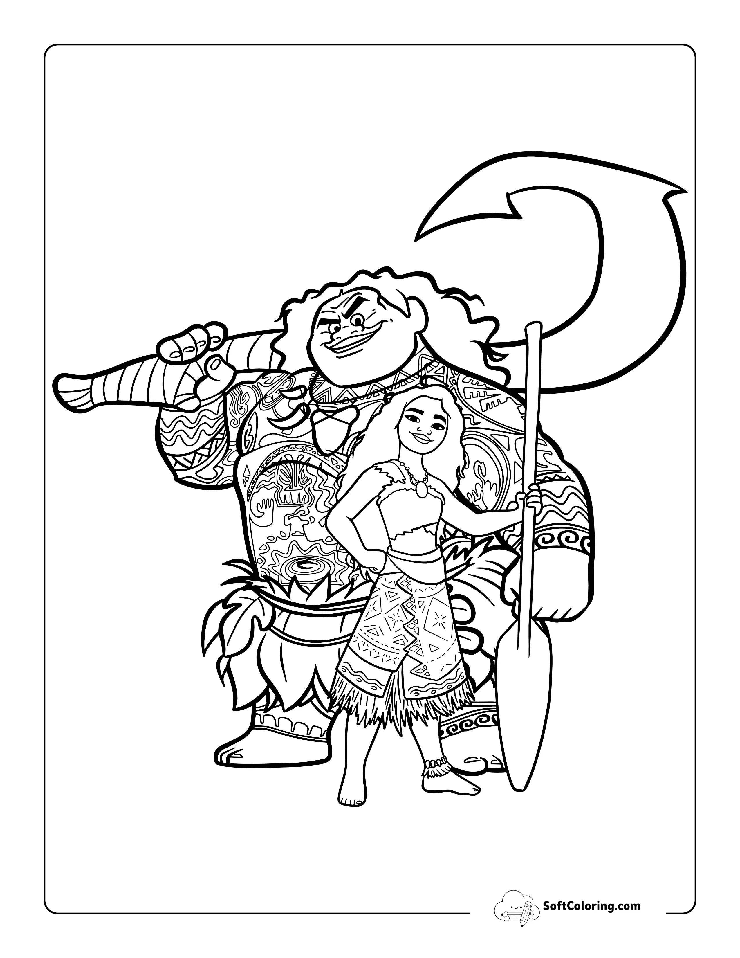 Maui And Moana-Inspired Coloring Page