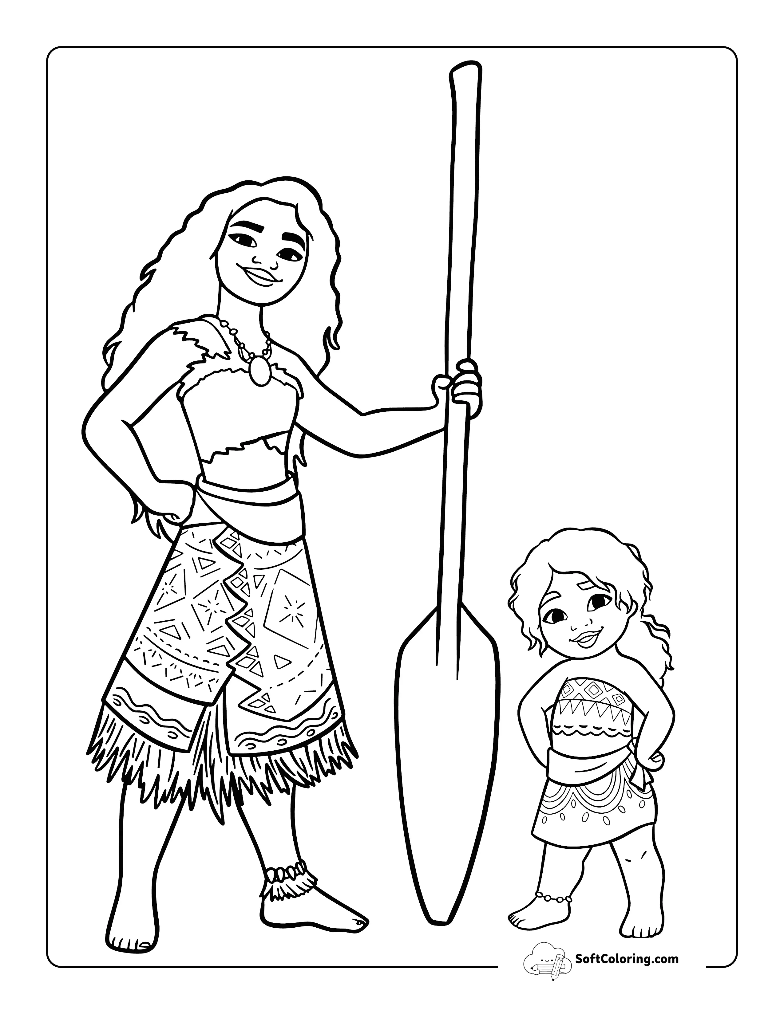 Cute Simea And Moana-Inspired Coloring Sheet