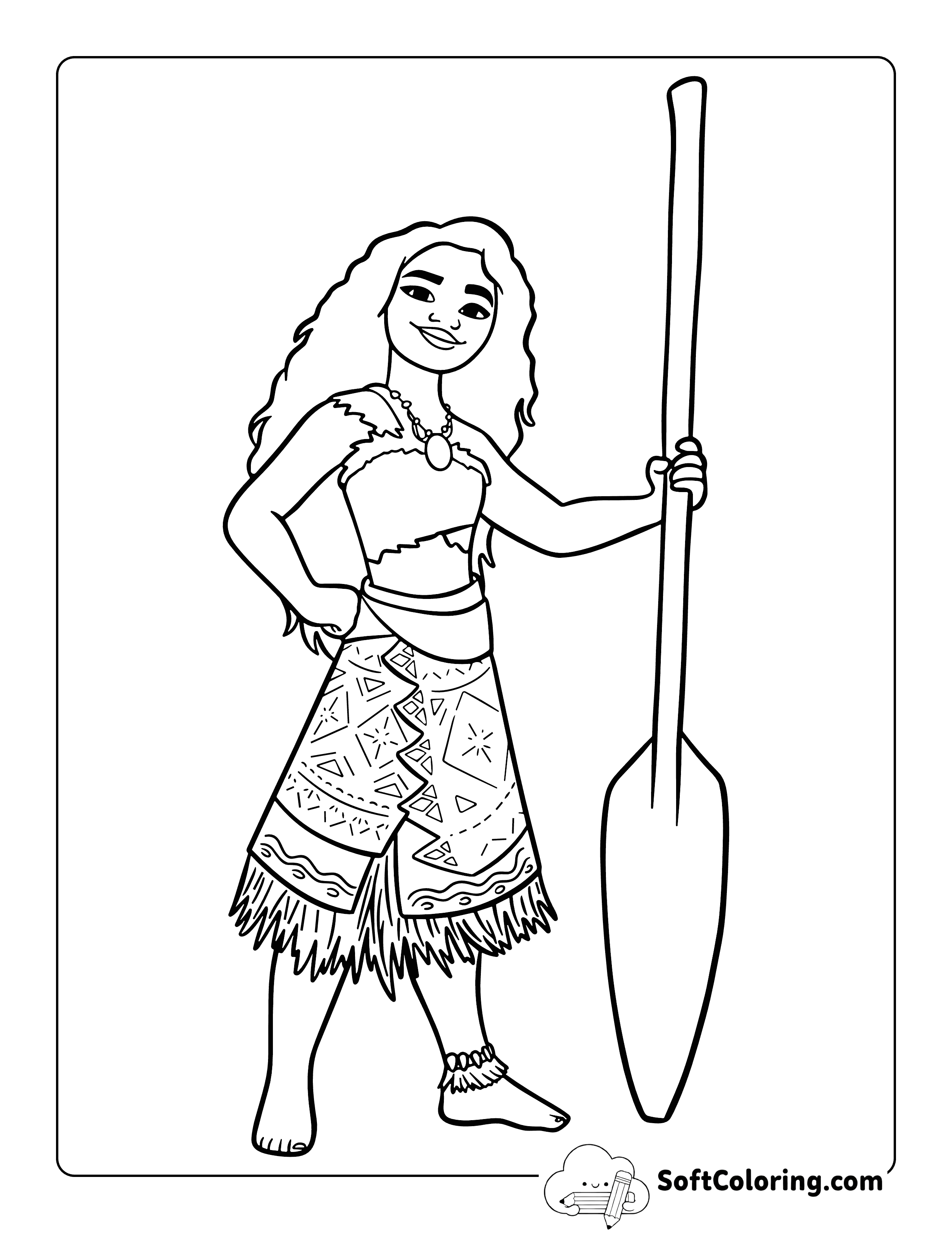 Holding Oar, Moana-Inspired Coloring Page