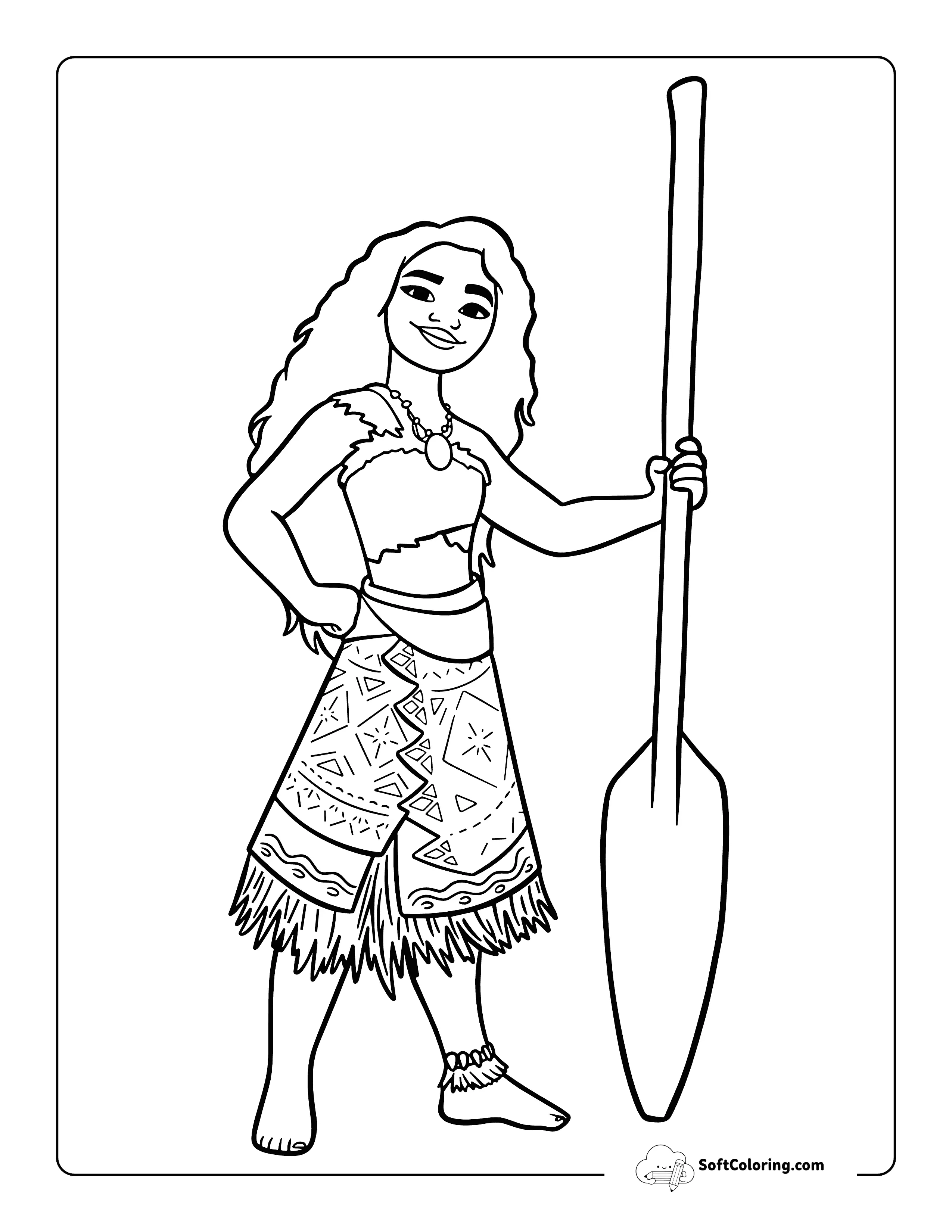 Holding Oar, Moana-Inspired Coloring Page