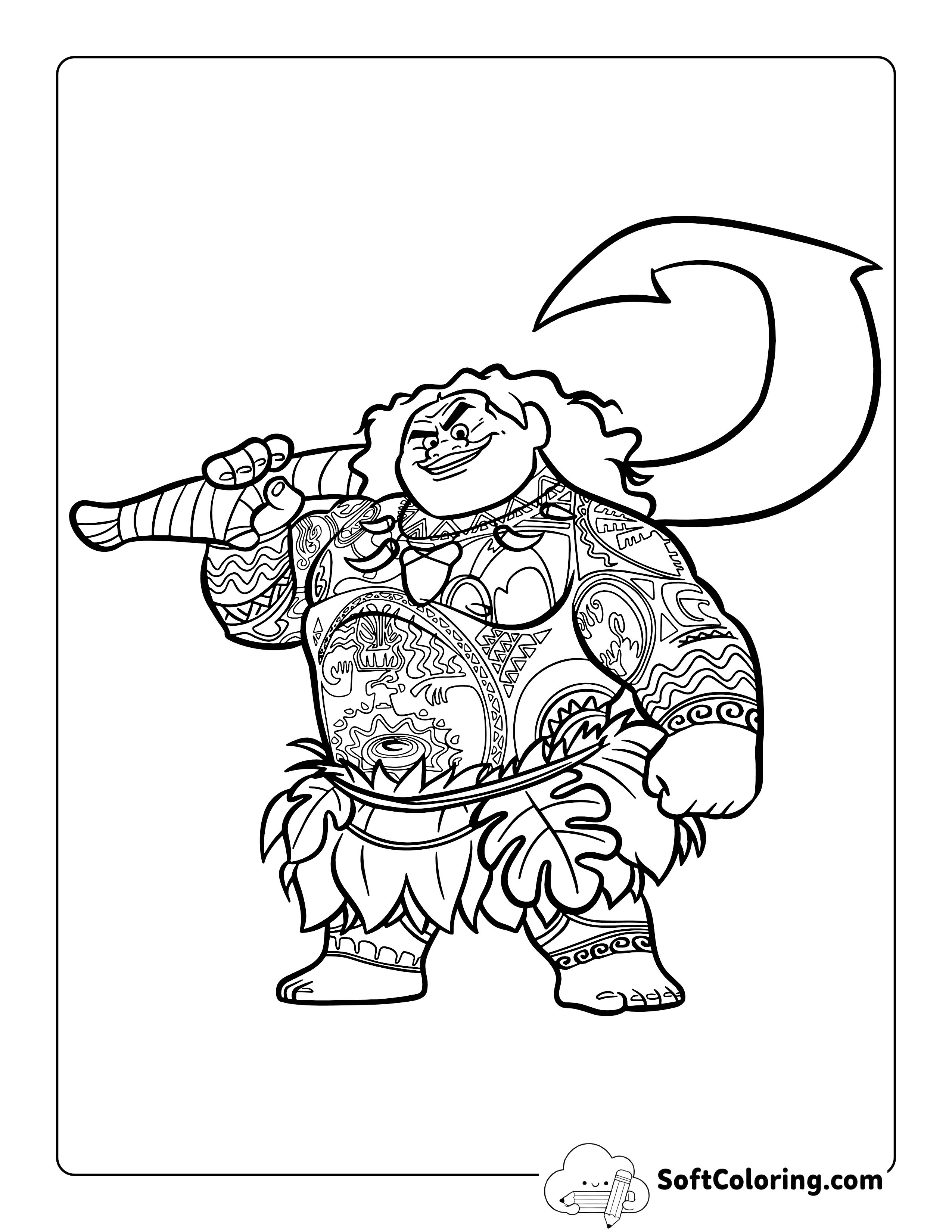 Holding Hook, Maui Moana-Inspired Coloring Page