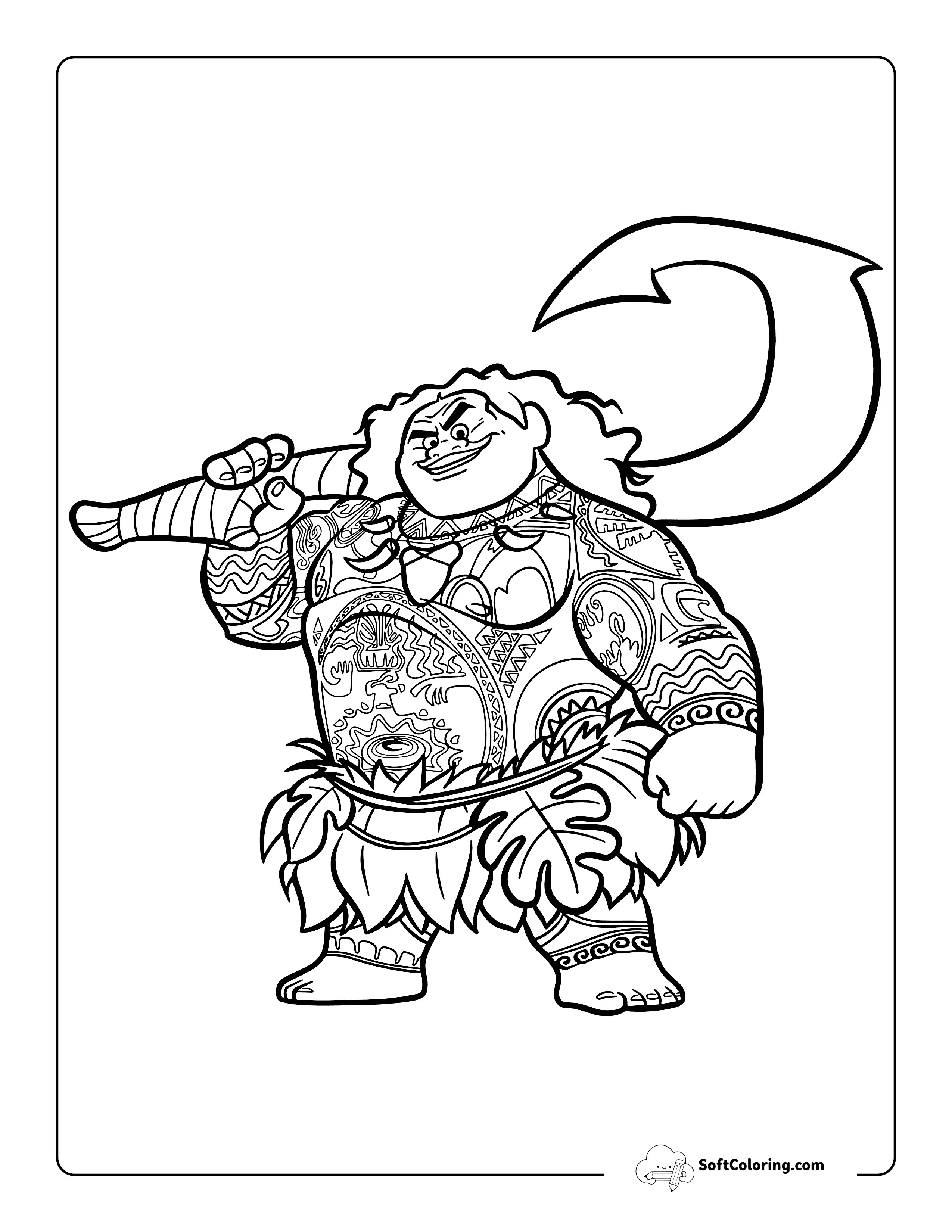 Holding Hook, Maui Moana-Inspired Coloring Page