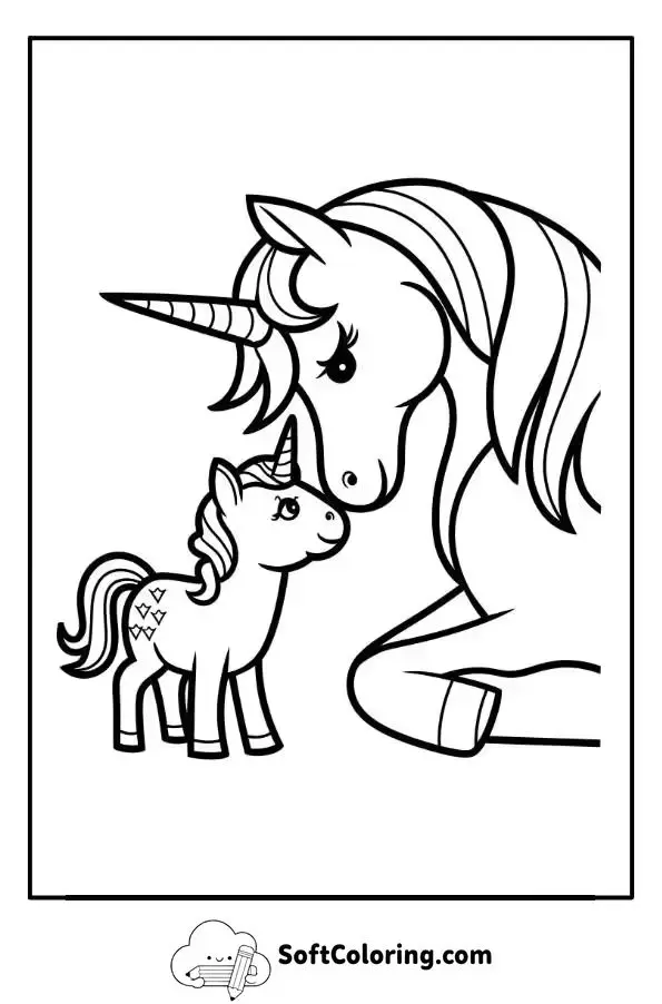Mom And Baby Unicorn Coloring Page