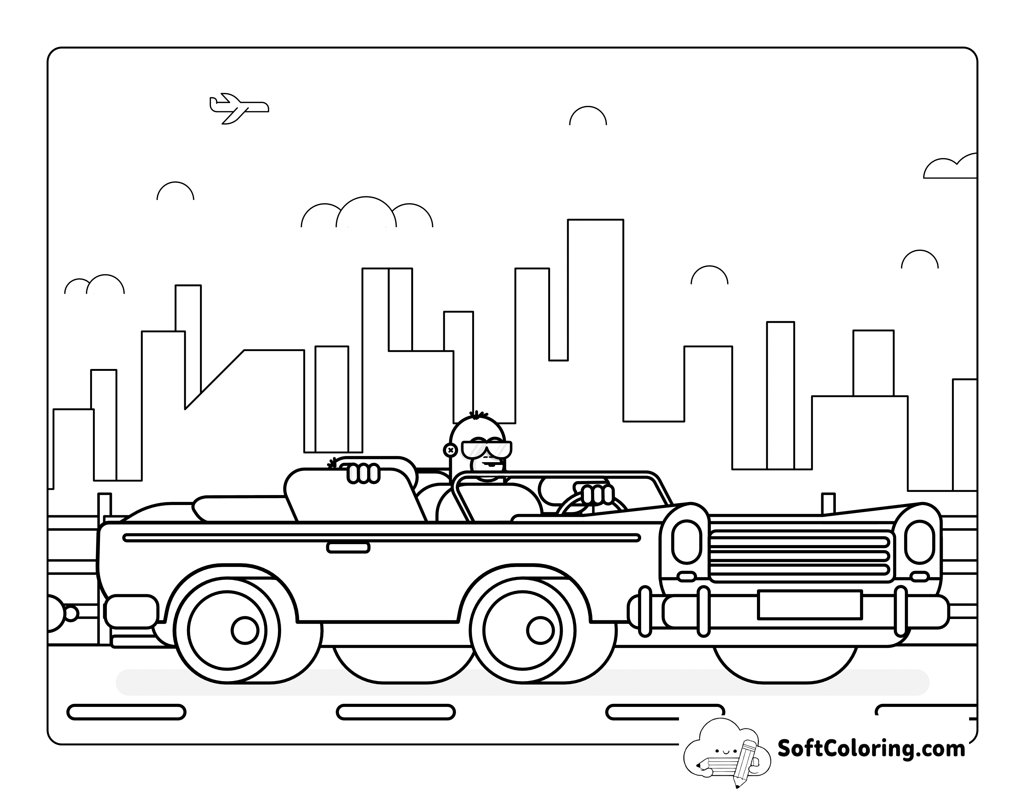 Cool Gorilla Driving a Car Coloring Sheet
