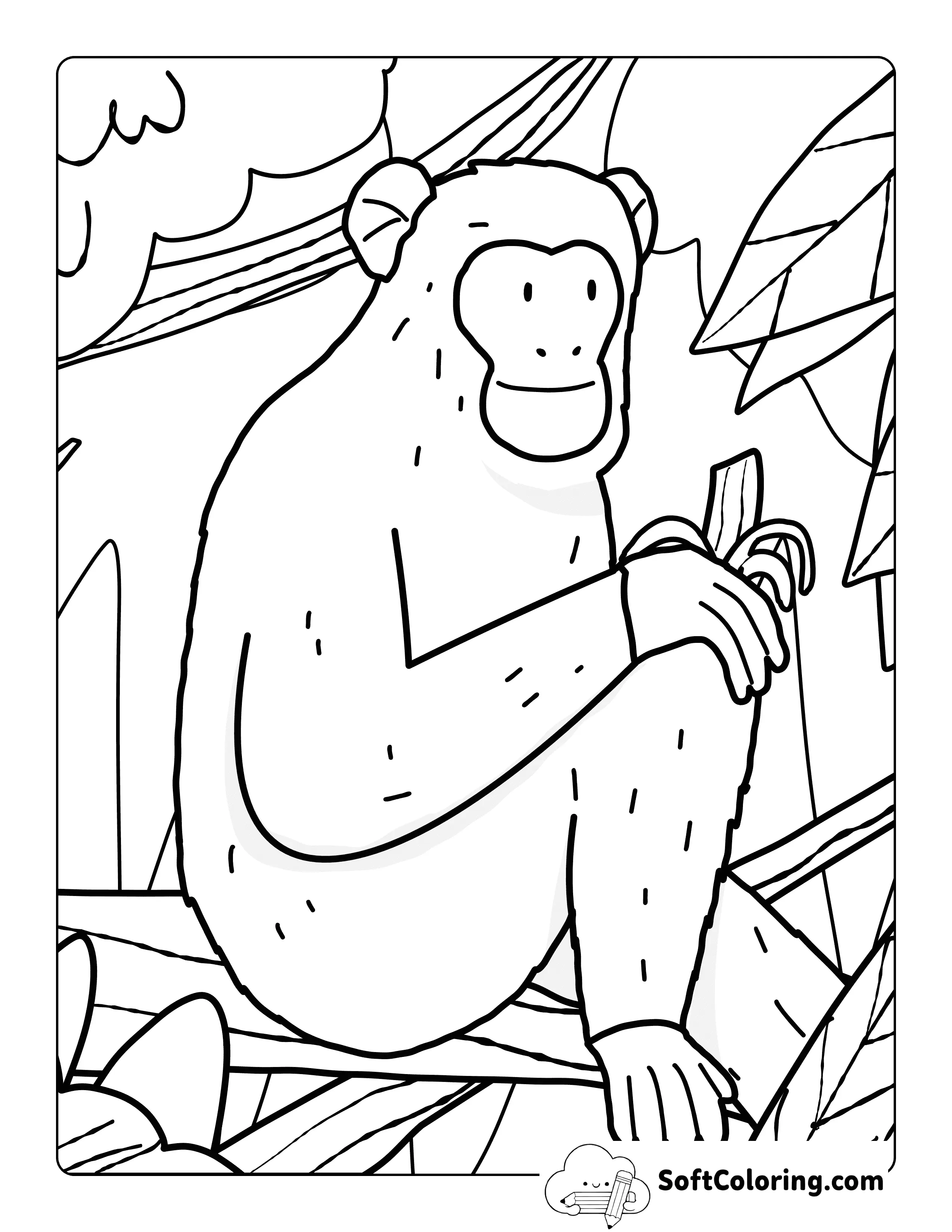 Cute Monkey Eating Banana Drawing