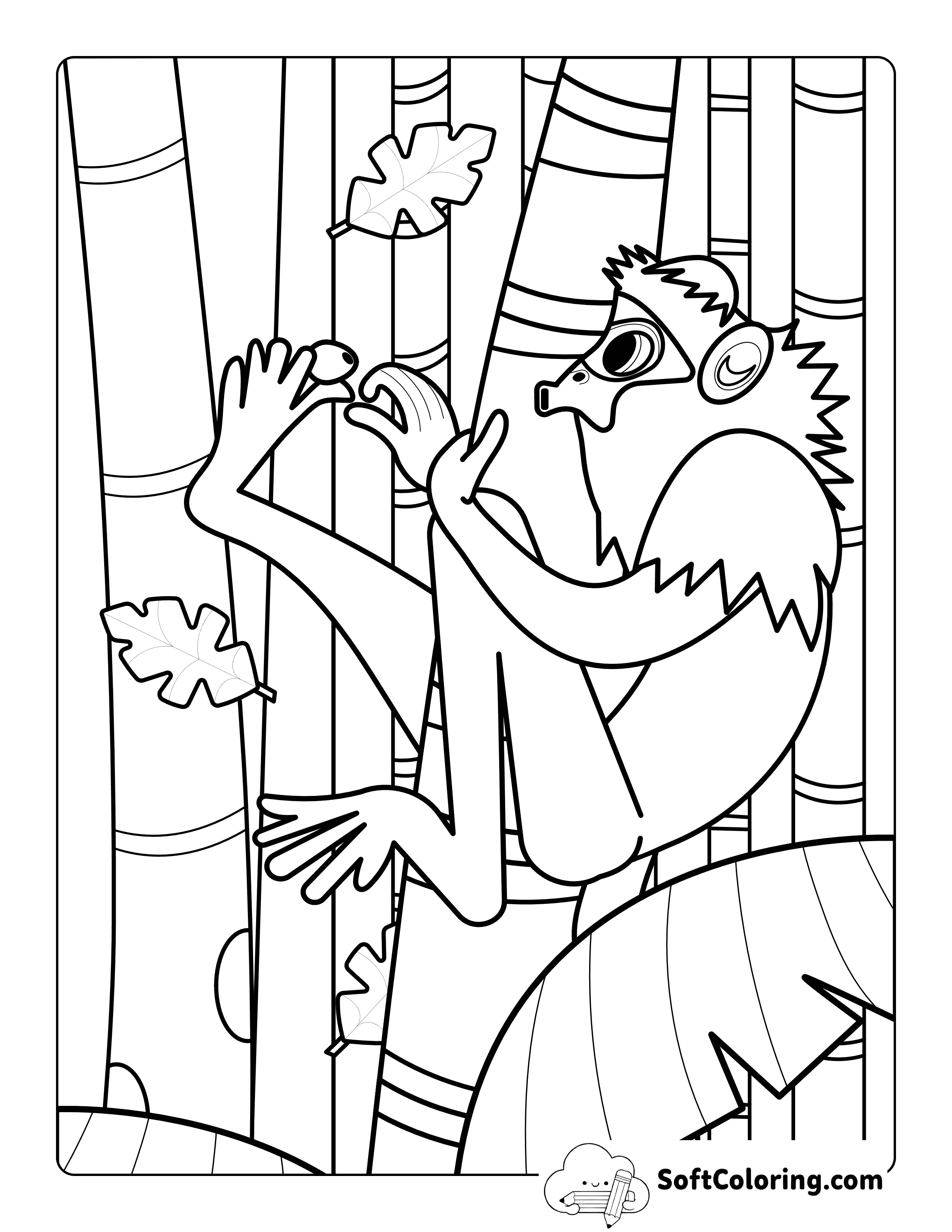 Cute Happy Monkey Holding Berry in Jungle Coloring Page