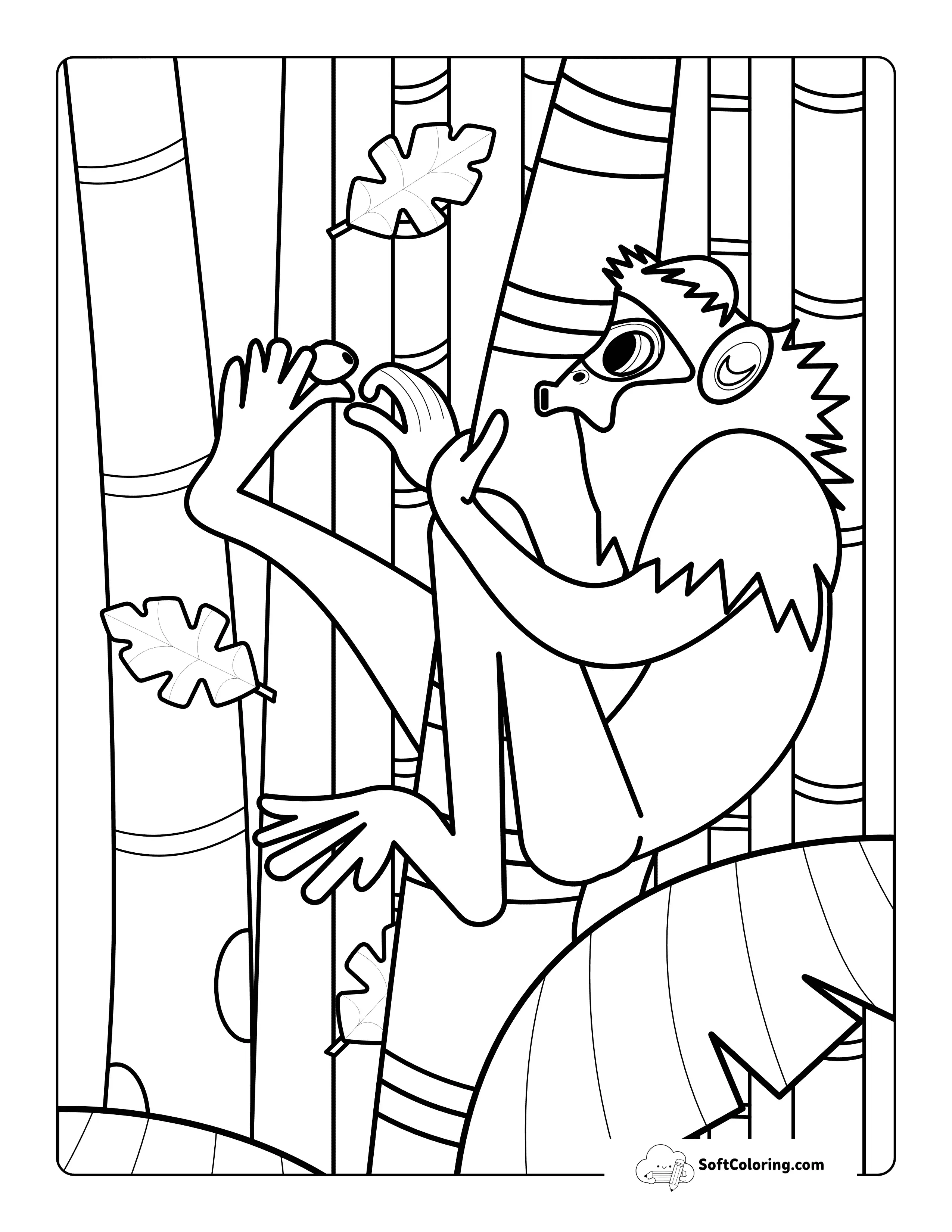 Cute Happy Monkey Holding Berry In Jungle Coloring Page