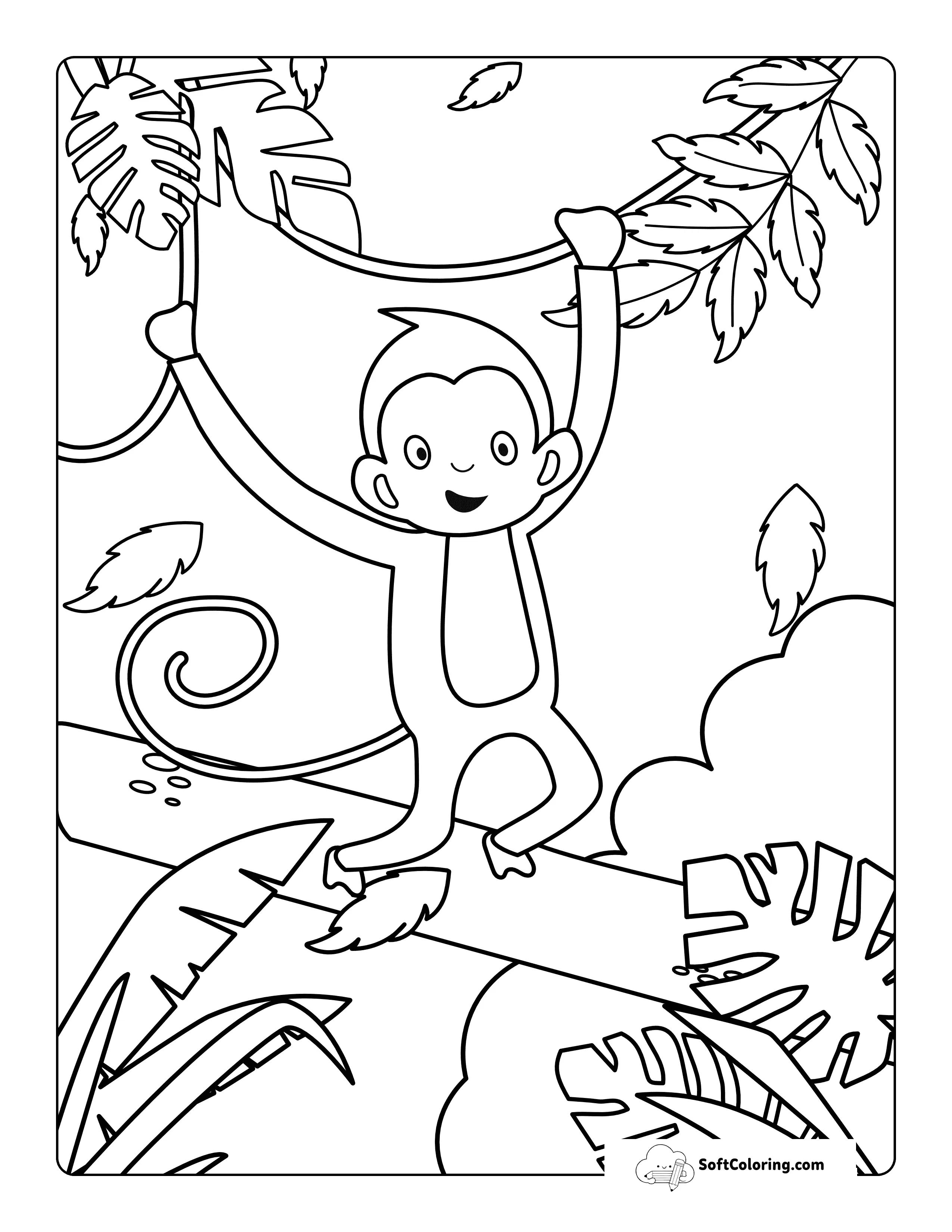 Simple Cute Monkey Swinging On Vines