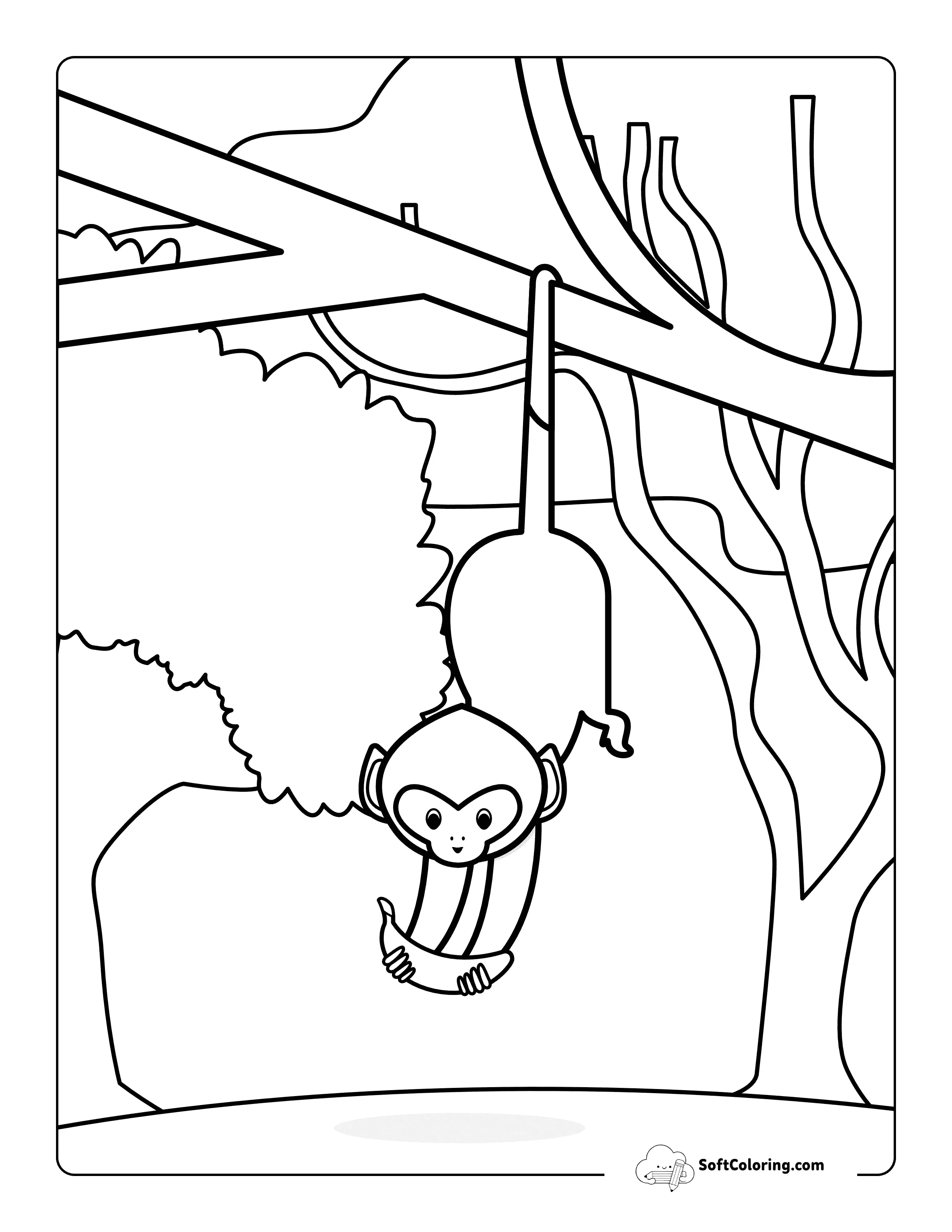 Simple Monkey Hanging From A Tree Branch Printable To Color
