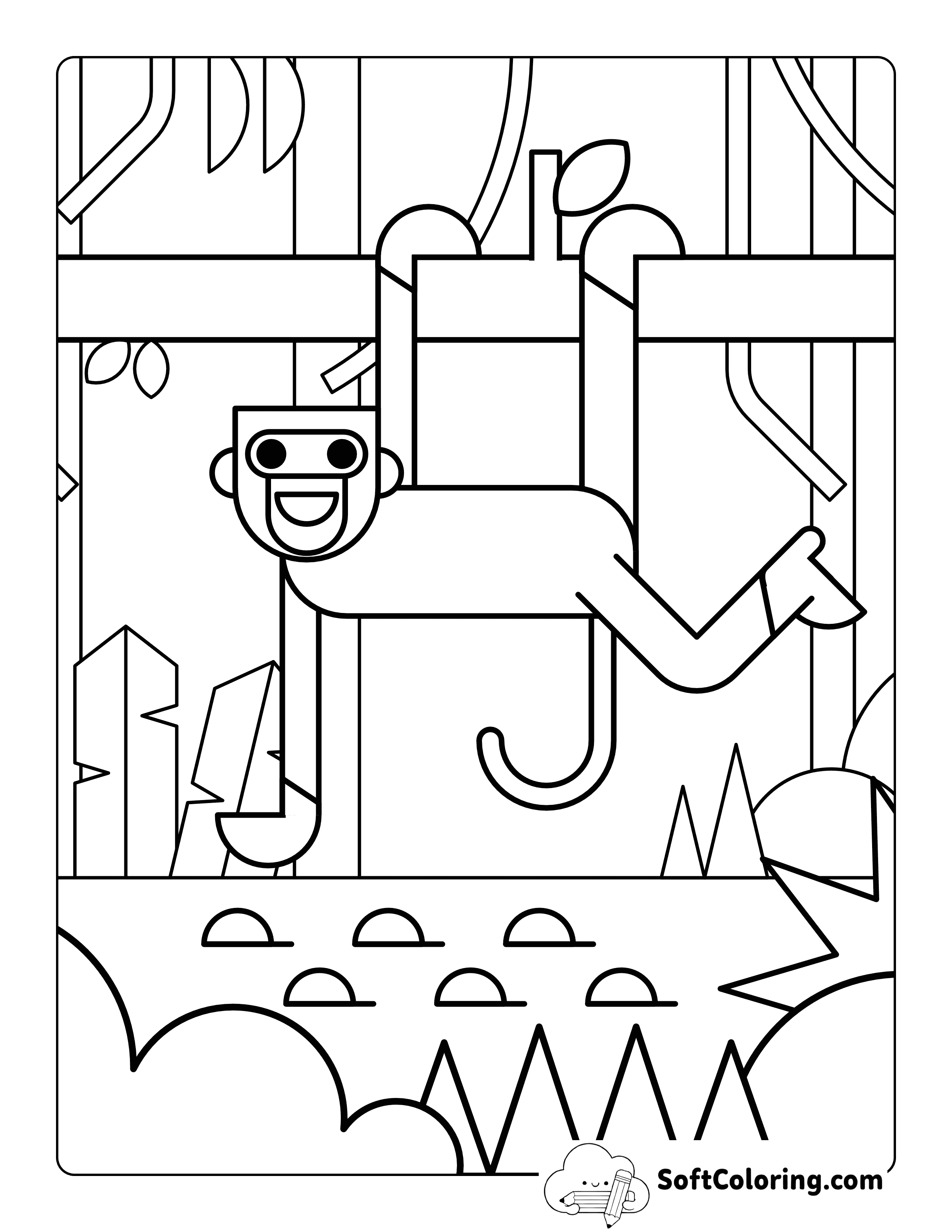 Simple Geometric Monkey Printable to Color
