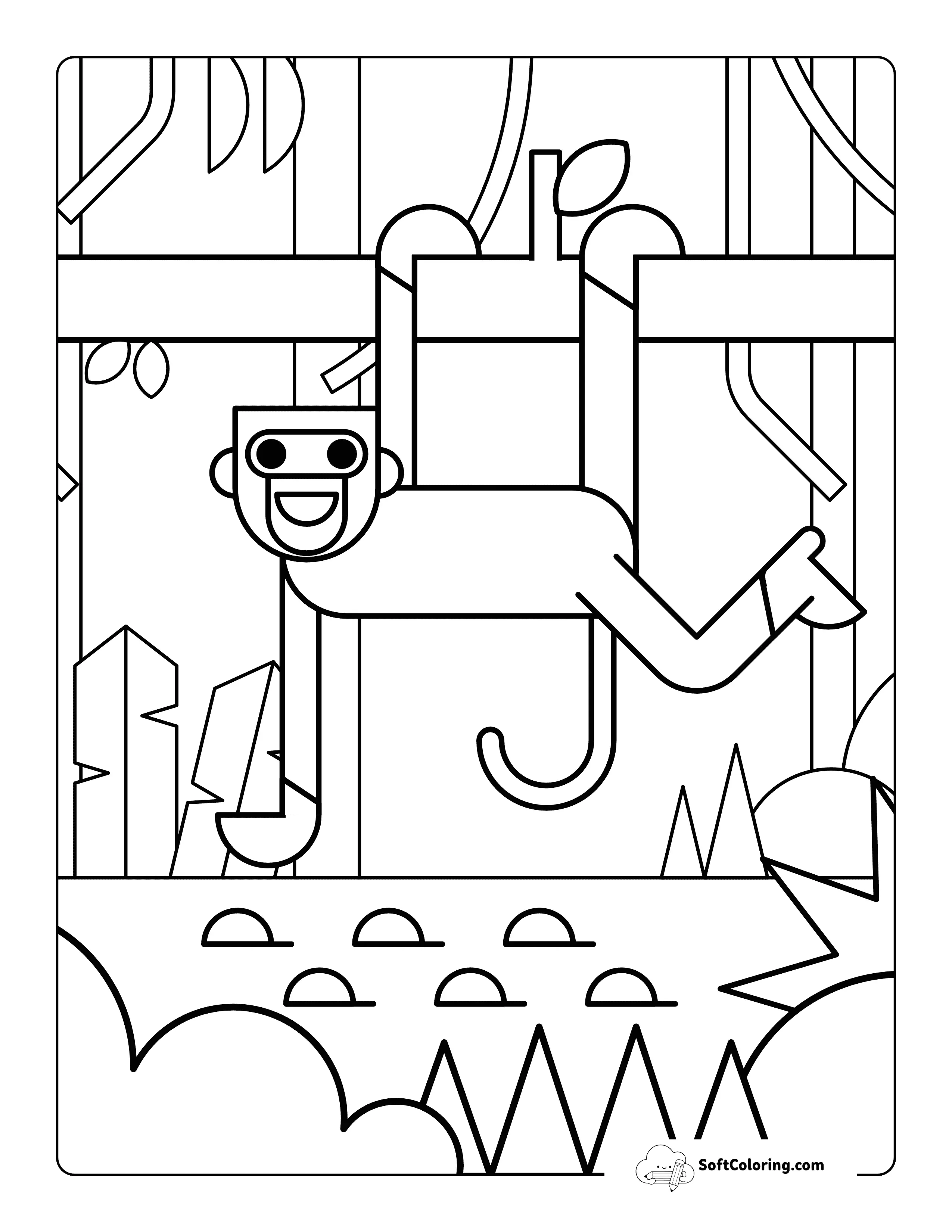 Simple Geometric Monkey Printable To Color