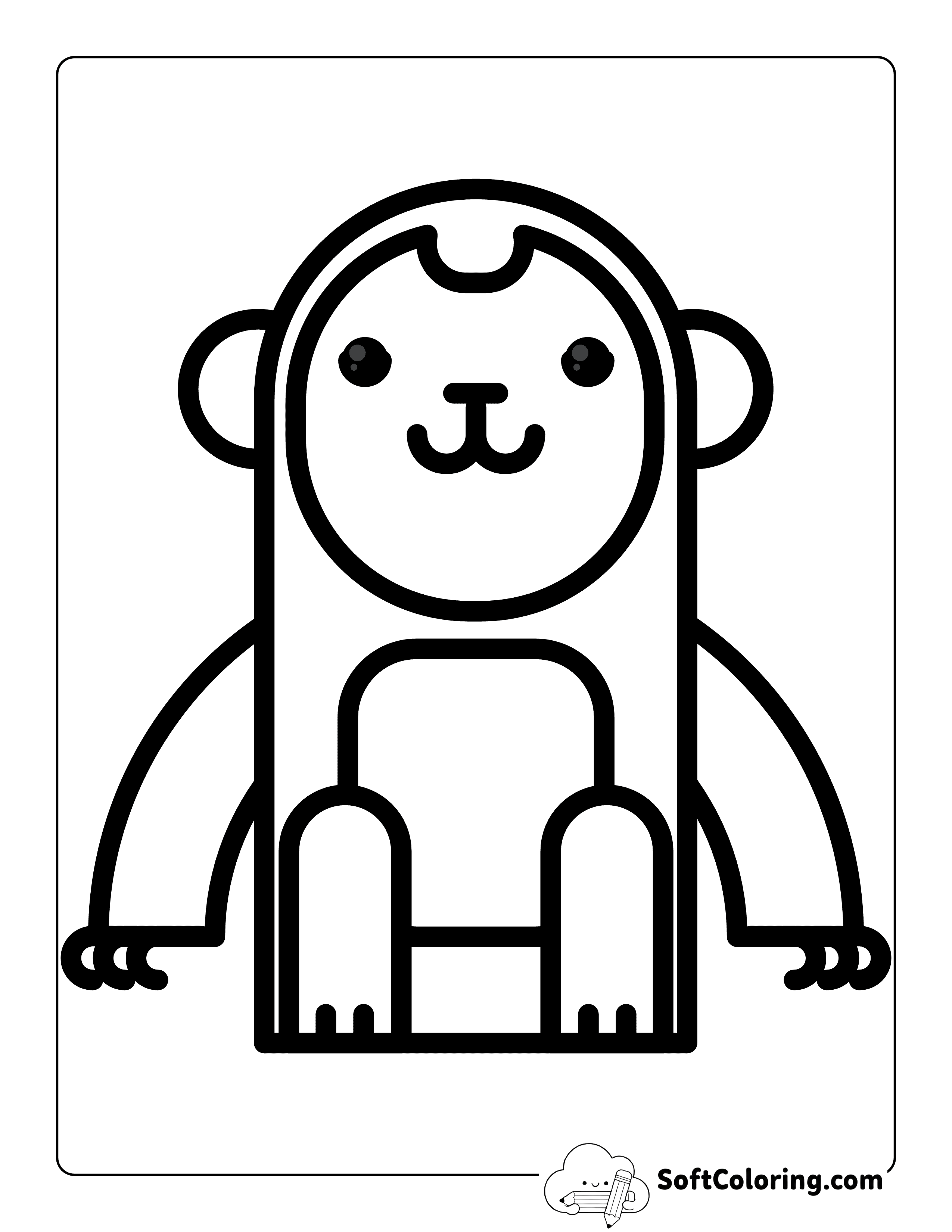 Simple Cute Round Monkey Outline