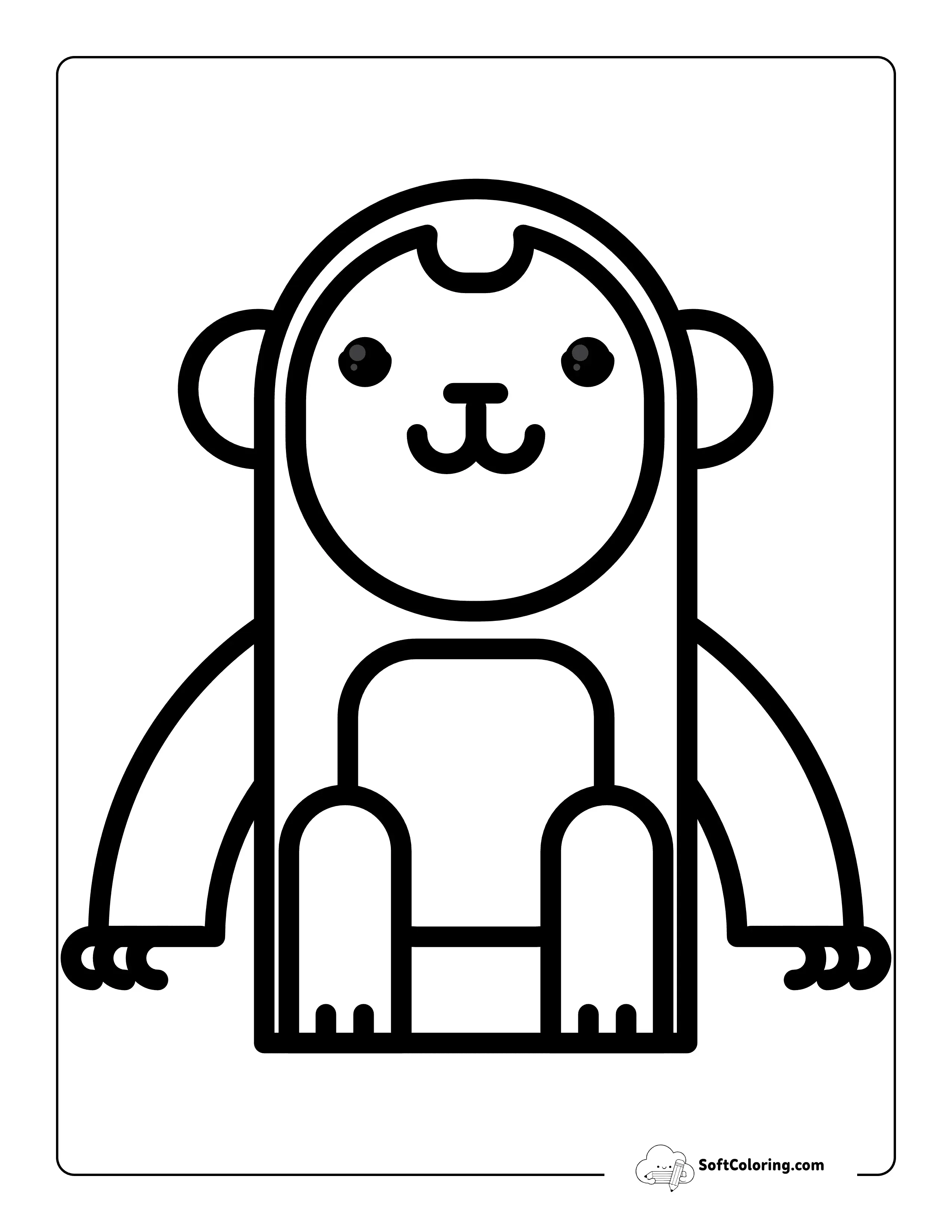 Simple Cute Round Monkey Outline